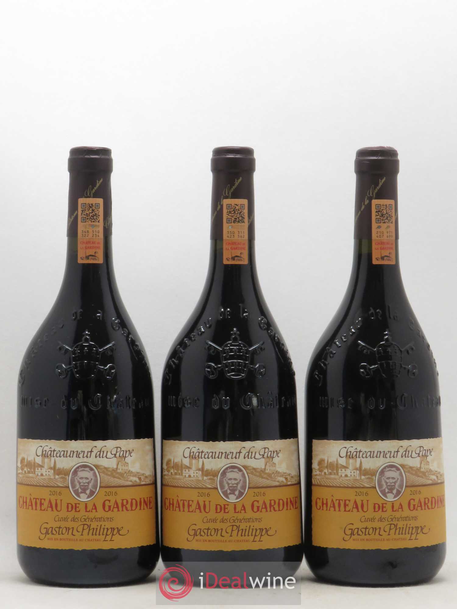 Châteauneuf-du-Pape Château de La Gardine Cuvée des Générations Gaston Philippe Famille Brunel 2016 - Lot de 3 bouteilles - 0