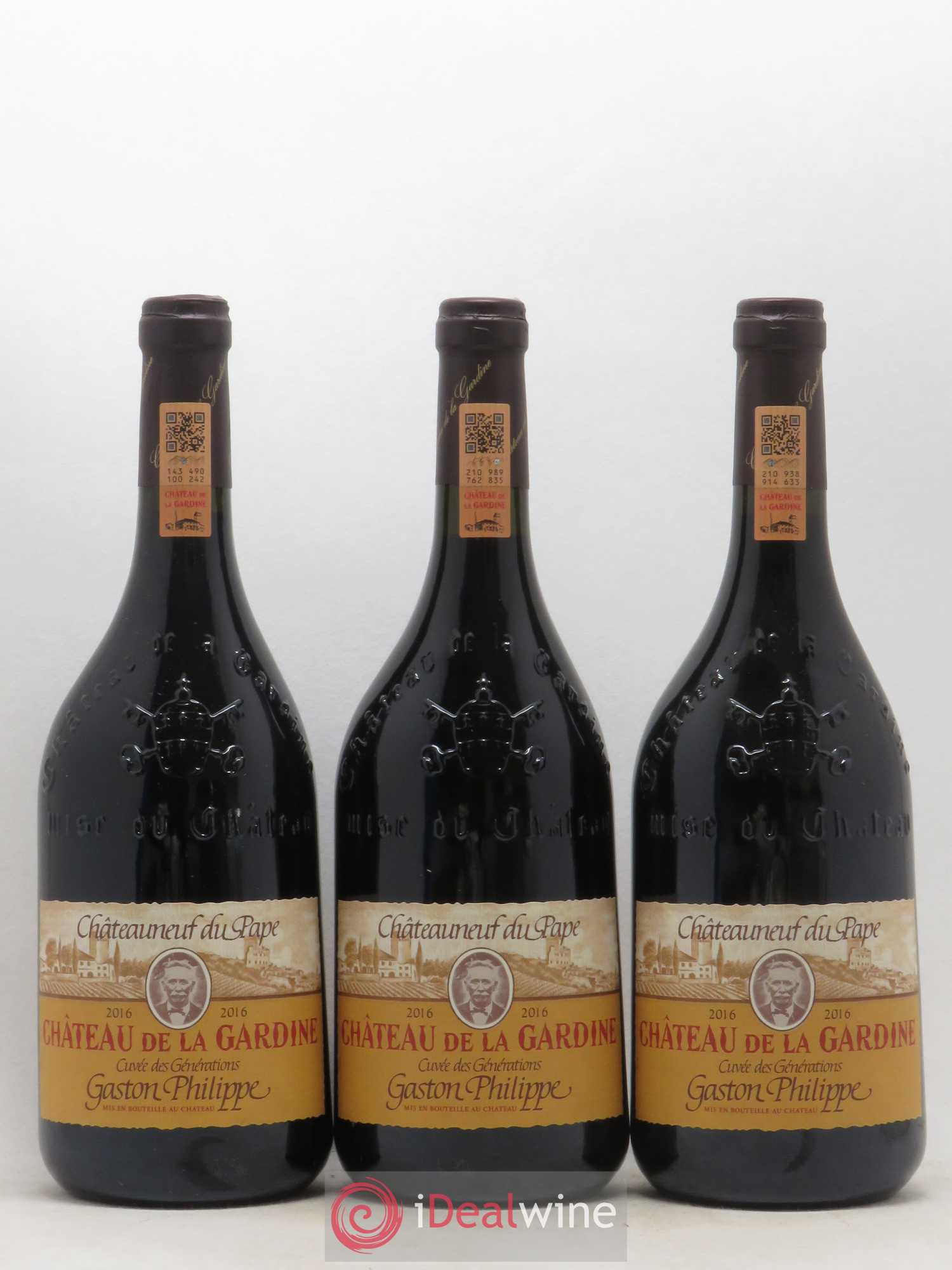 Châteauneuf-du-Pape Château de La Gardine Cuvée des Générations Gaston Philippe Famille Brunel 2016 - Lot de 3 bouteilles - 0