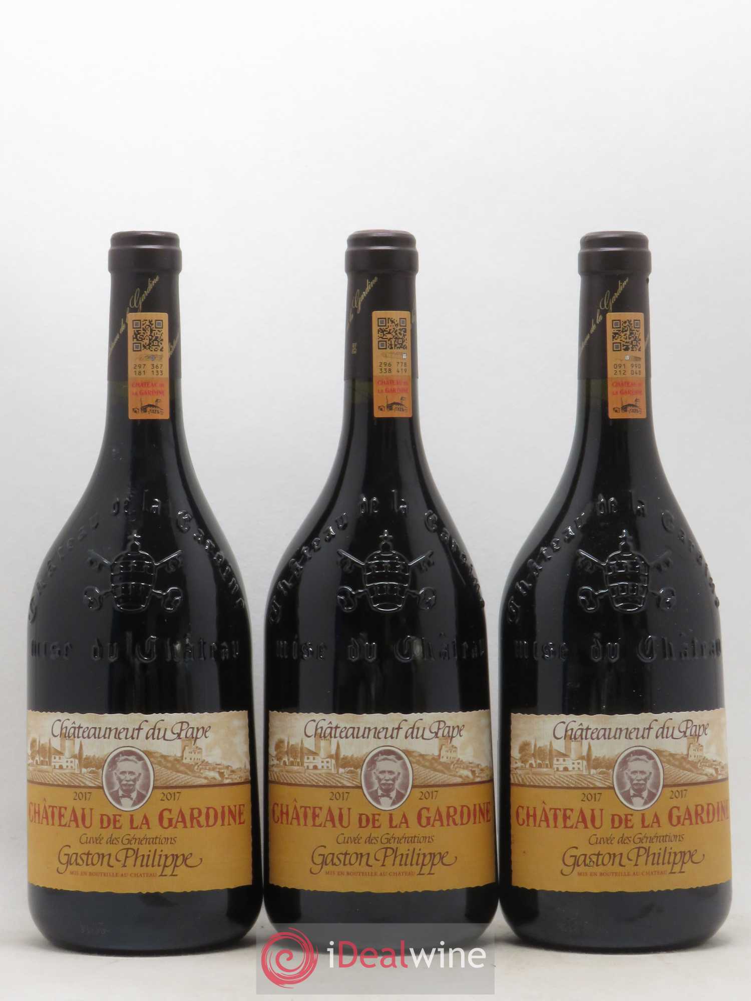 Châteauneuf-du-Pape Château de La Gardine Cuvée des Générations Gaston Philippe Famille Brunel 2017 - Lot de 3 bouteilles - 0