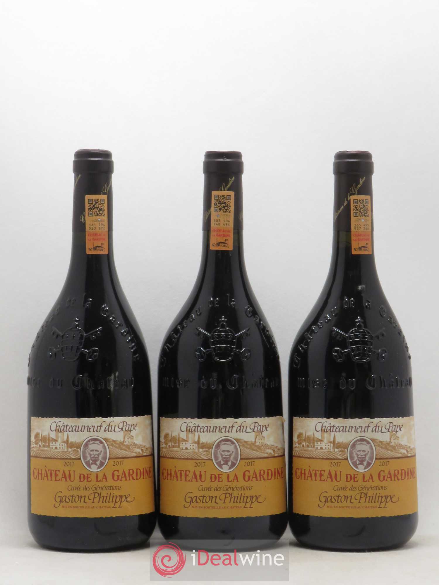Châteauneuf-du-Pape Château de La Gardine Cuvée des Générations Gaston Philippe Famille Brunel 2017 - Lot de 3 bouteilles - 0
