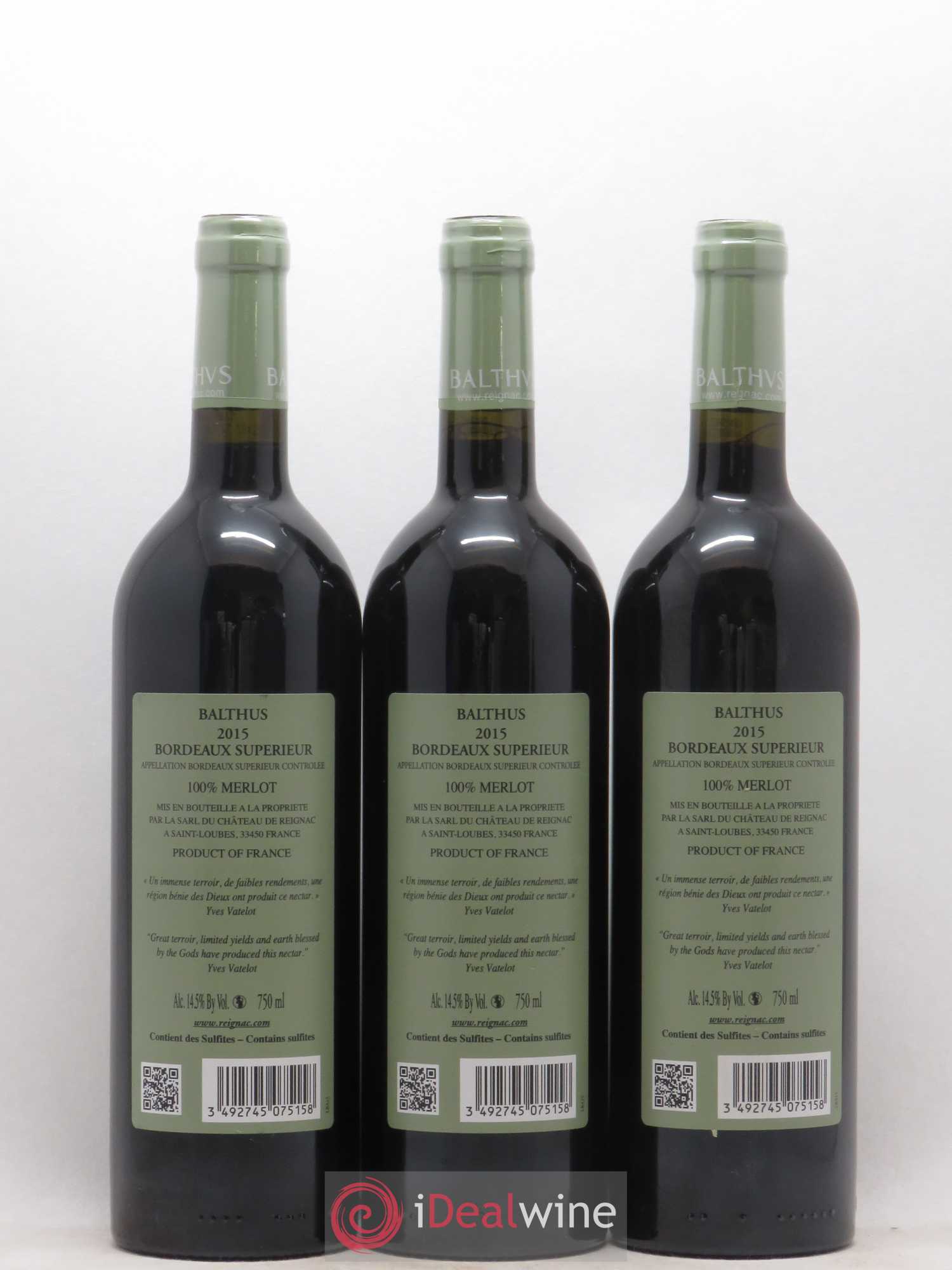 Reignac Cuvée Balthus 2015 - Lot de 3 bouteilles - 1