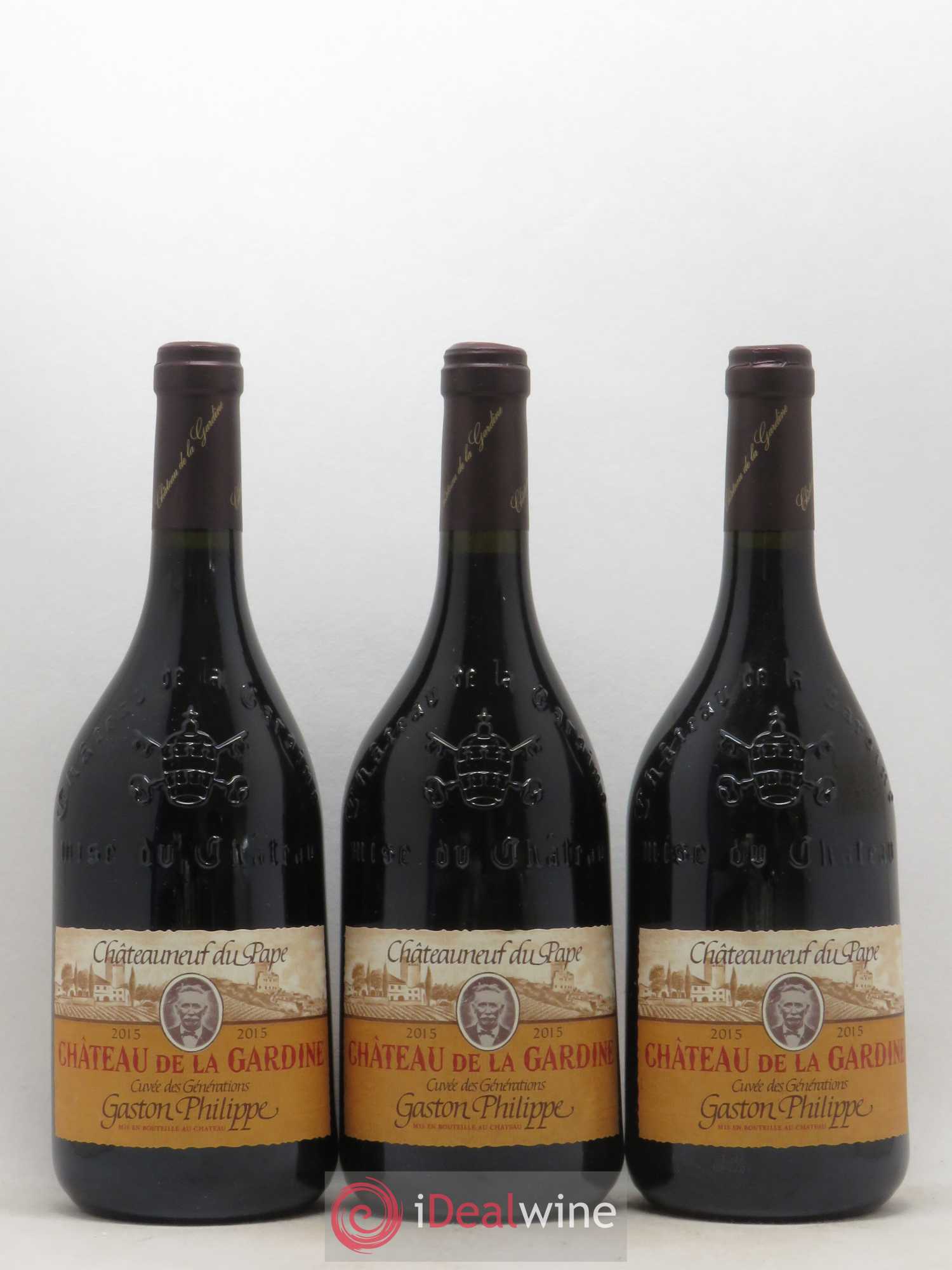 Châteauneuf-du-Pape Château de La Gardine Cuvée des Générations Gaston Philippe Famille Brunel 2015 - Lot de 3 bouteilles - 0