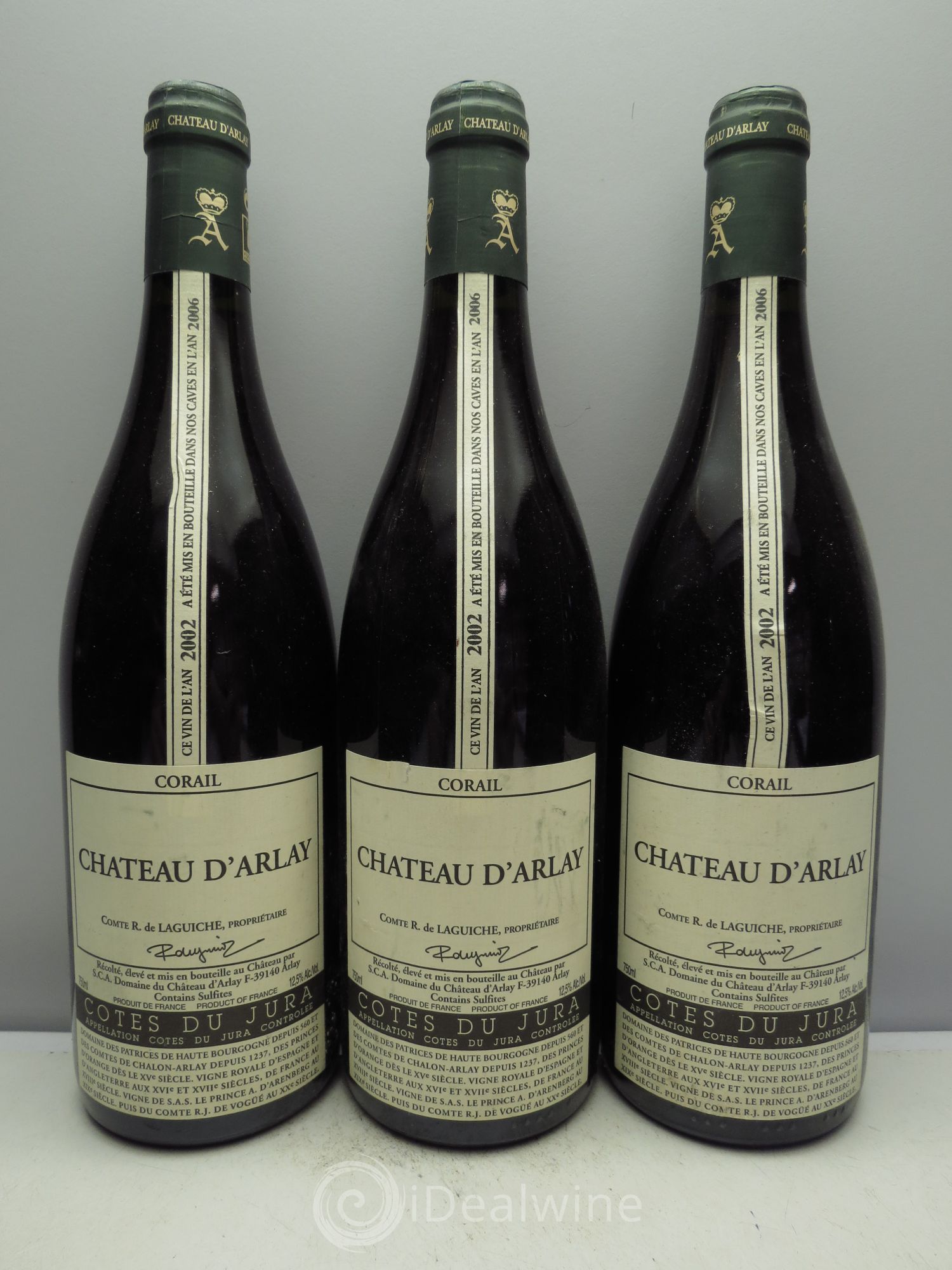 Côtes du Jura Château d'Arlay Corail Comte R de Laguiche 2002 - Lot de 3 bouteilles - 0