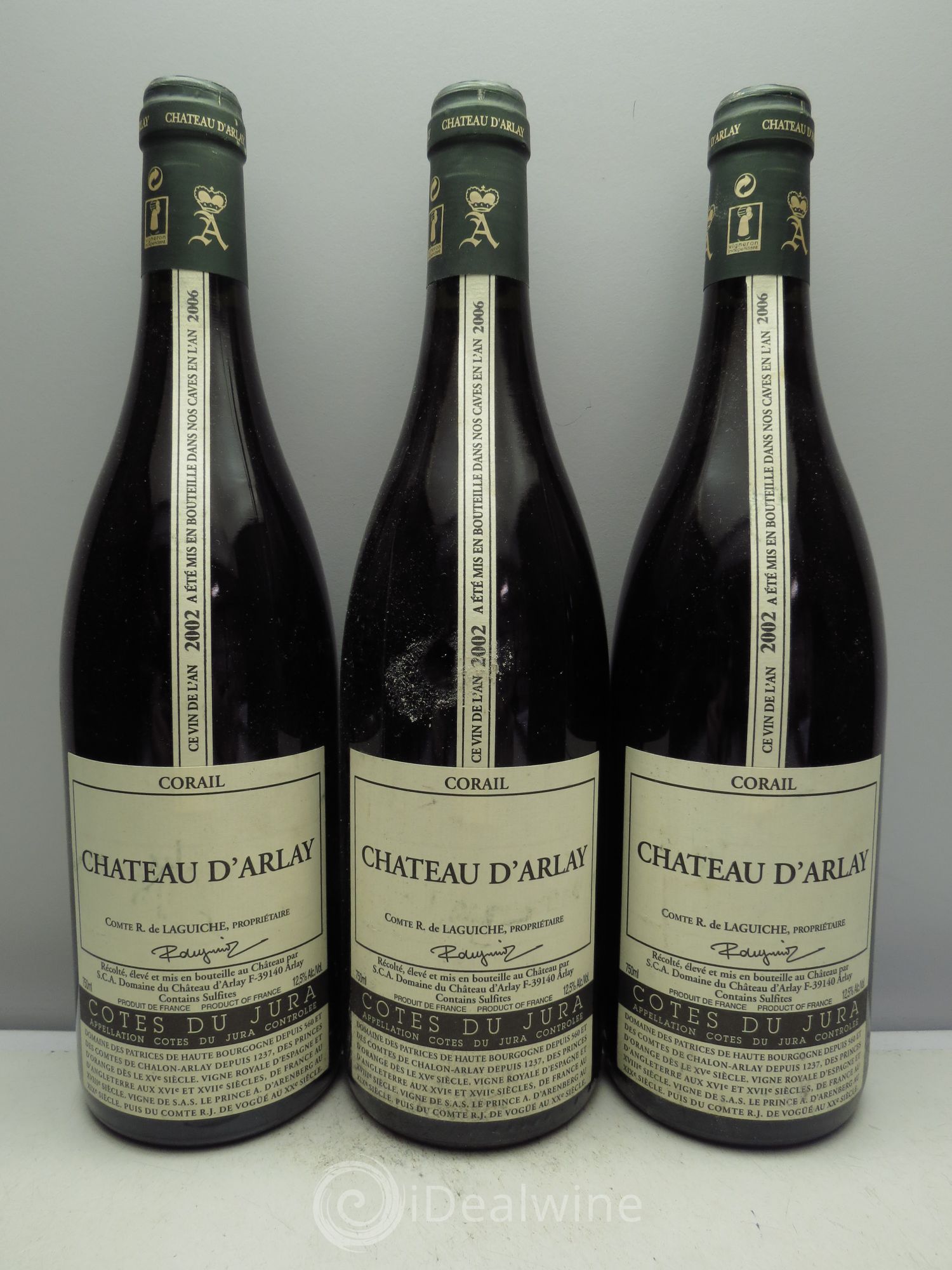 Côtes du Jura Château d'Arlay Corail Comte R de Laguiche 2002 - Lot de 3 bouteilles - 0