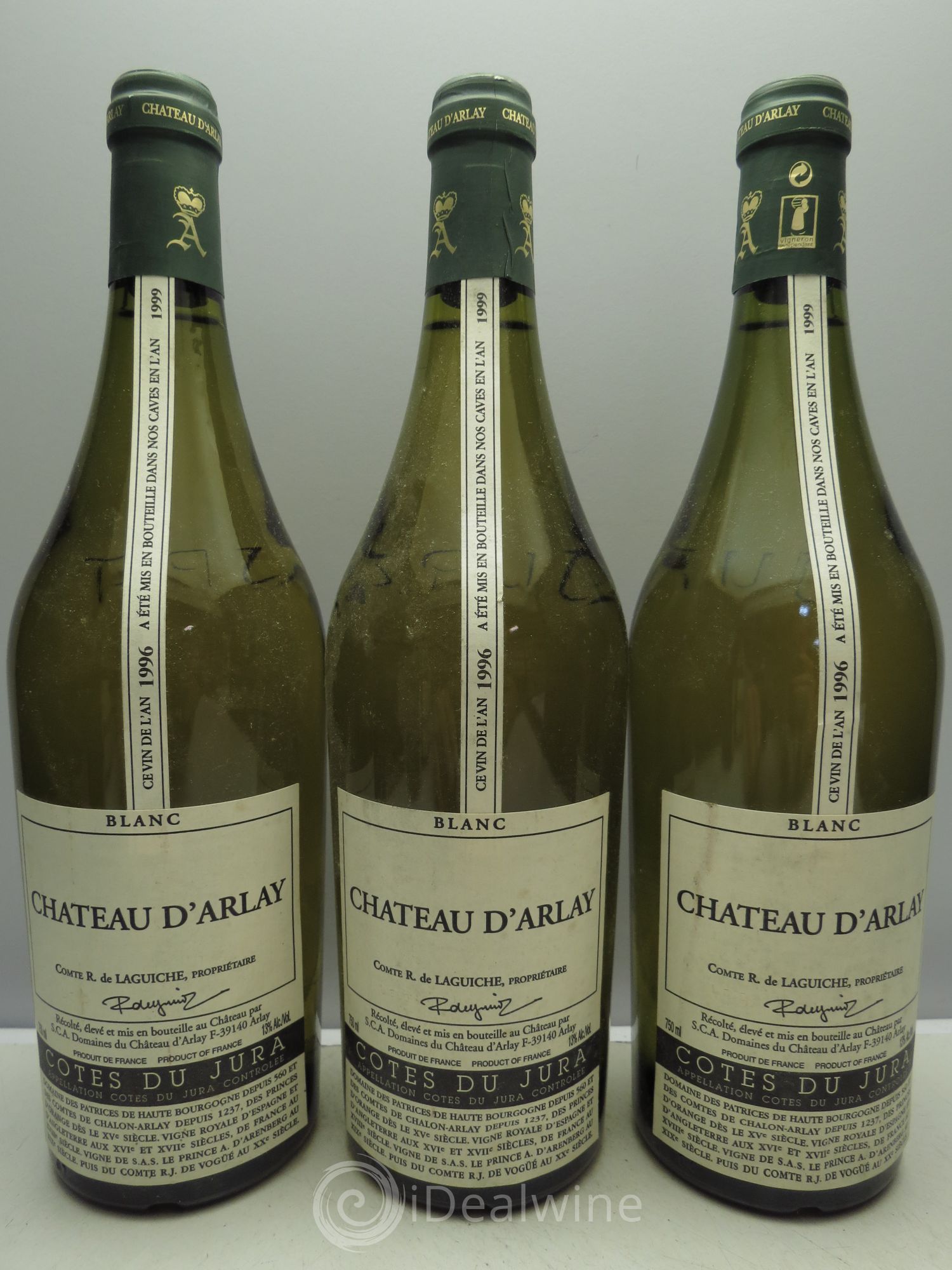 Arbois Château d'Arlay Comte R de Laguiche 1996 - Lot de 3 bouteilles - 0