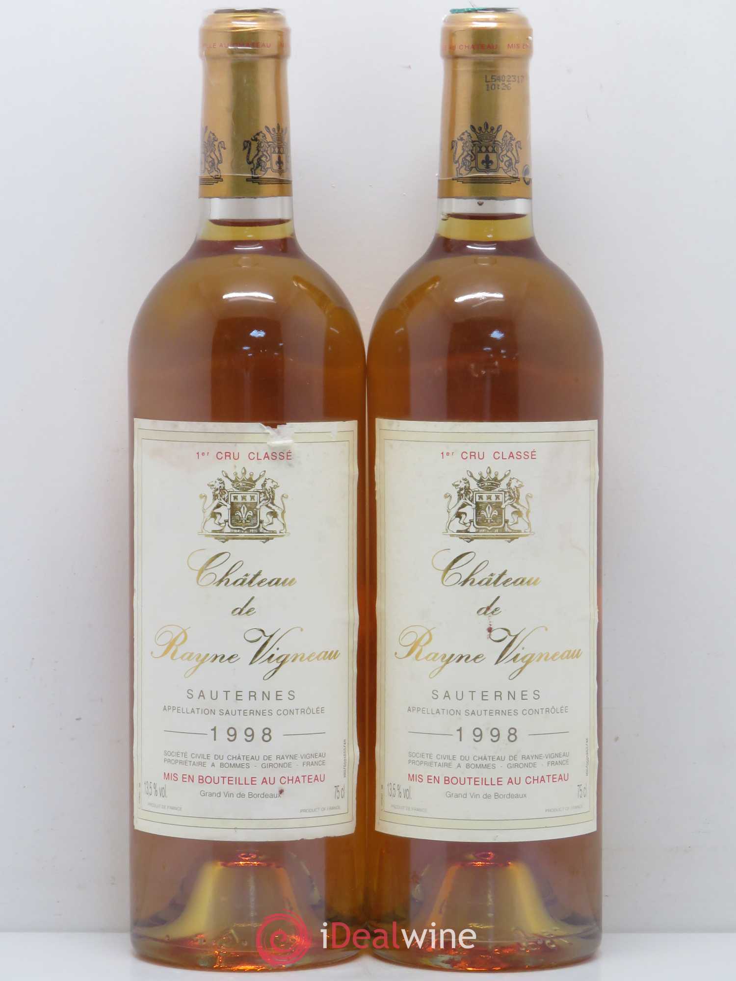 Château de Rayne Vigneau 1er Grand Cru Classé 1998 - Lotto di 2 bottiglie - 0