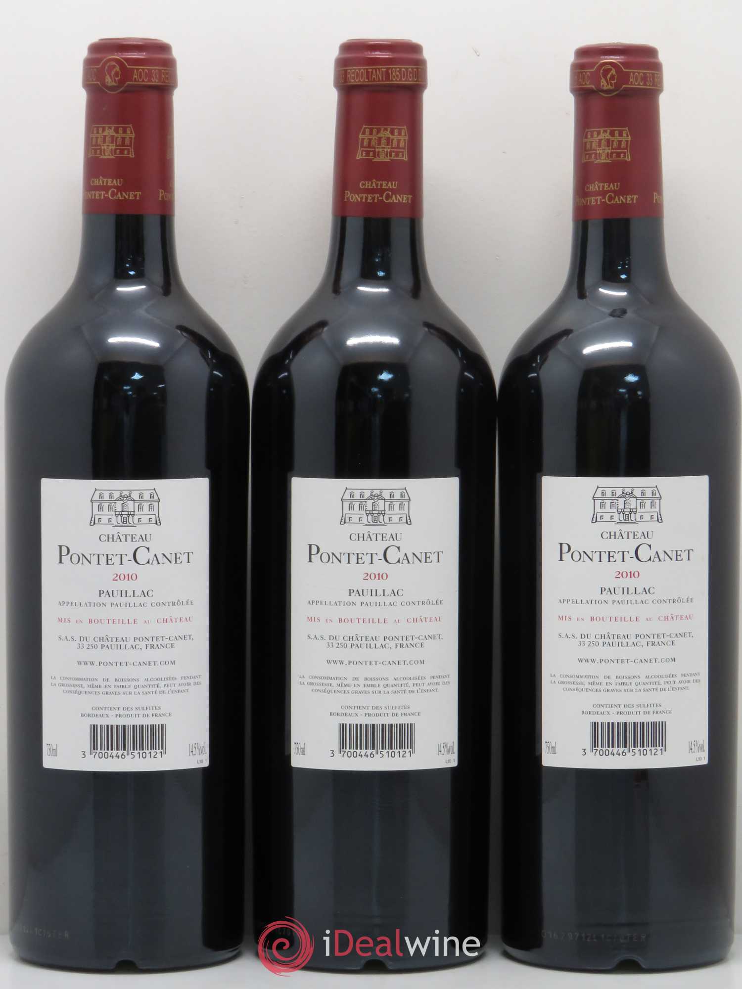 Château Pontet Canet 5ème Grand Cru Classé 2010 - Lot de 3 bouteilles - 1