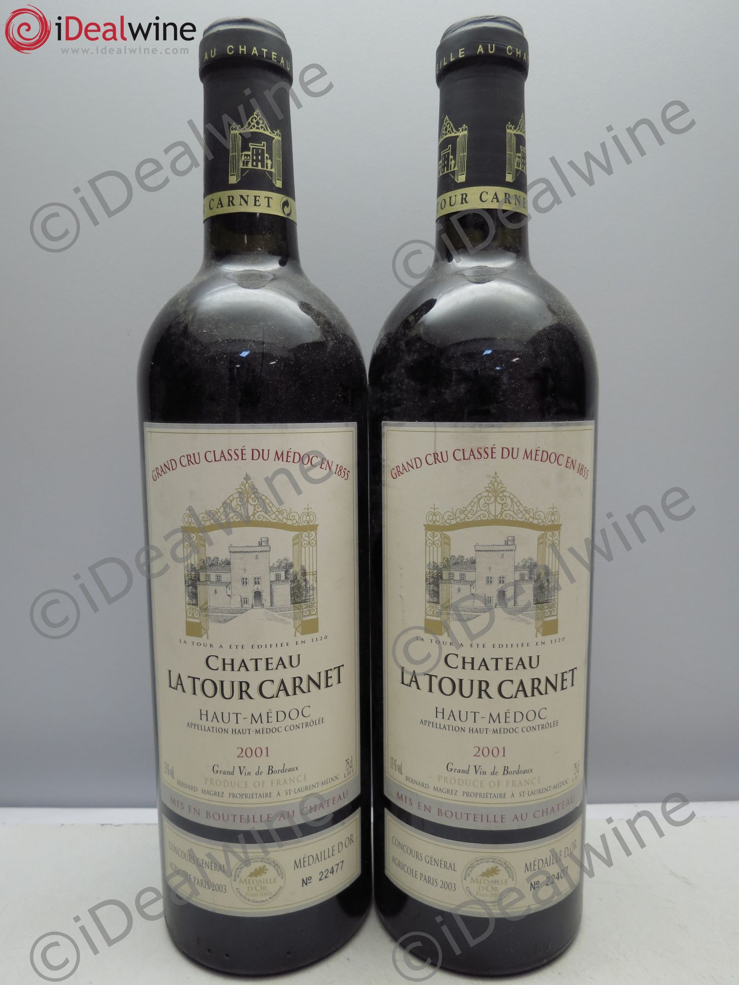 Château la Tour Carnet 4ème Grand Cru Classé 2001 - Lot de 2 bouteilles - 0
