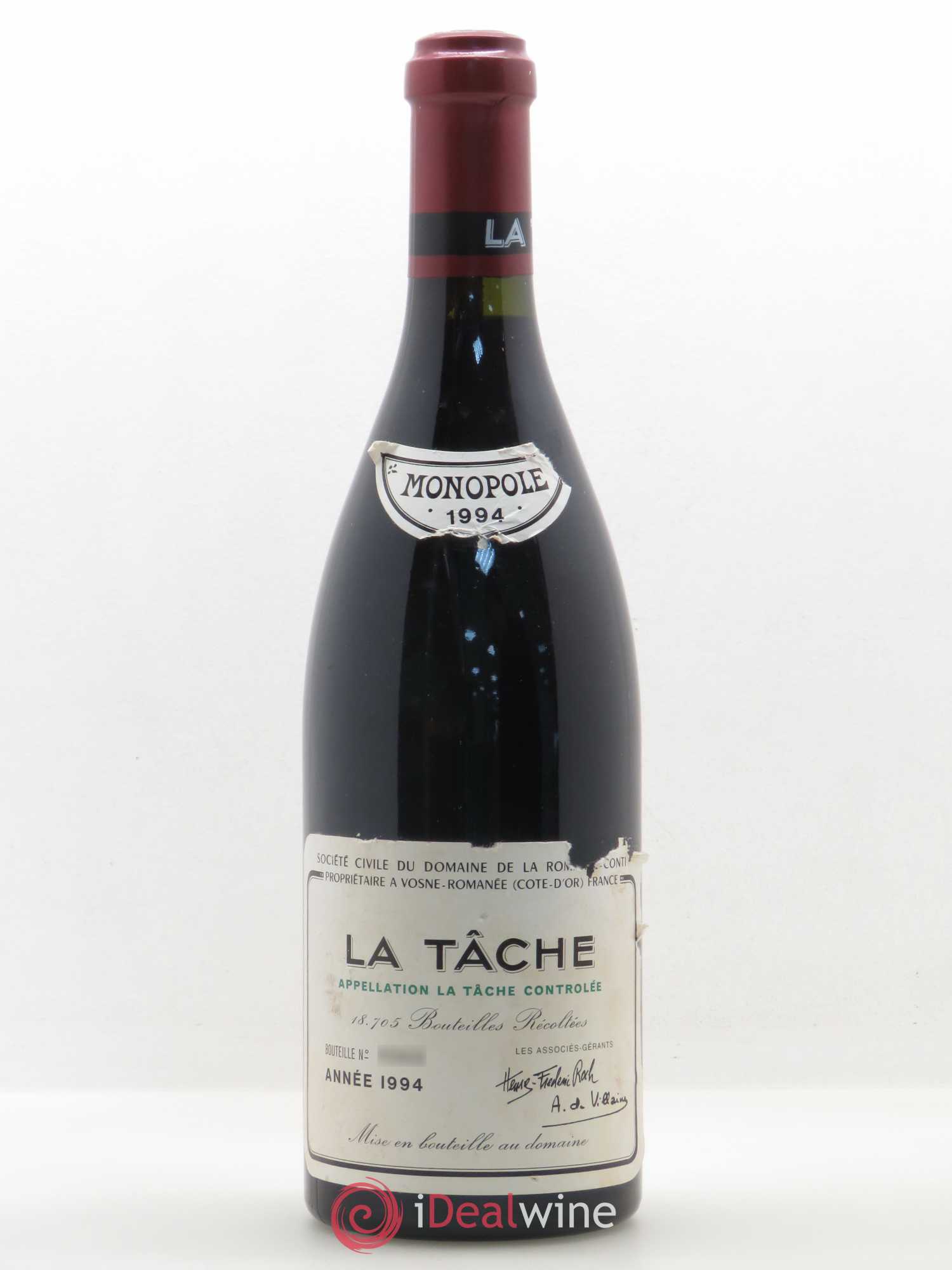 La Tâche Grand Cru Domaine de la Romanée-Conti 1994 - Lot de 1 bouteille - 0