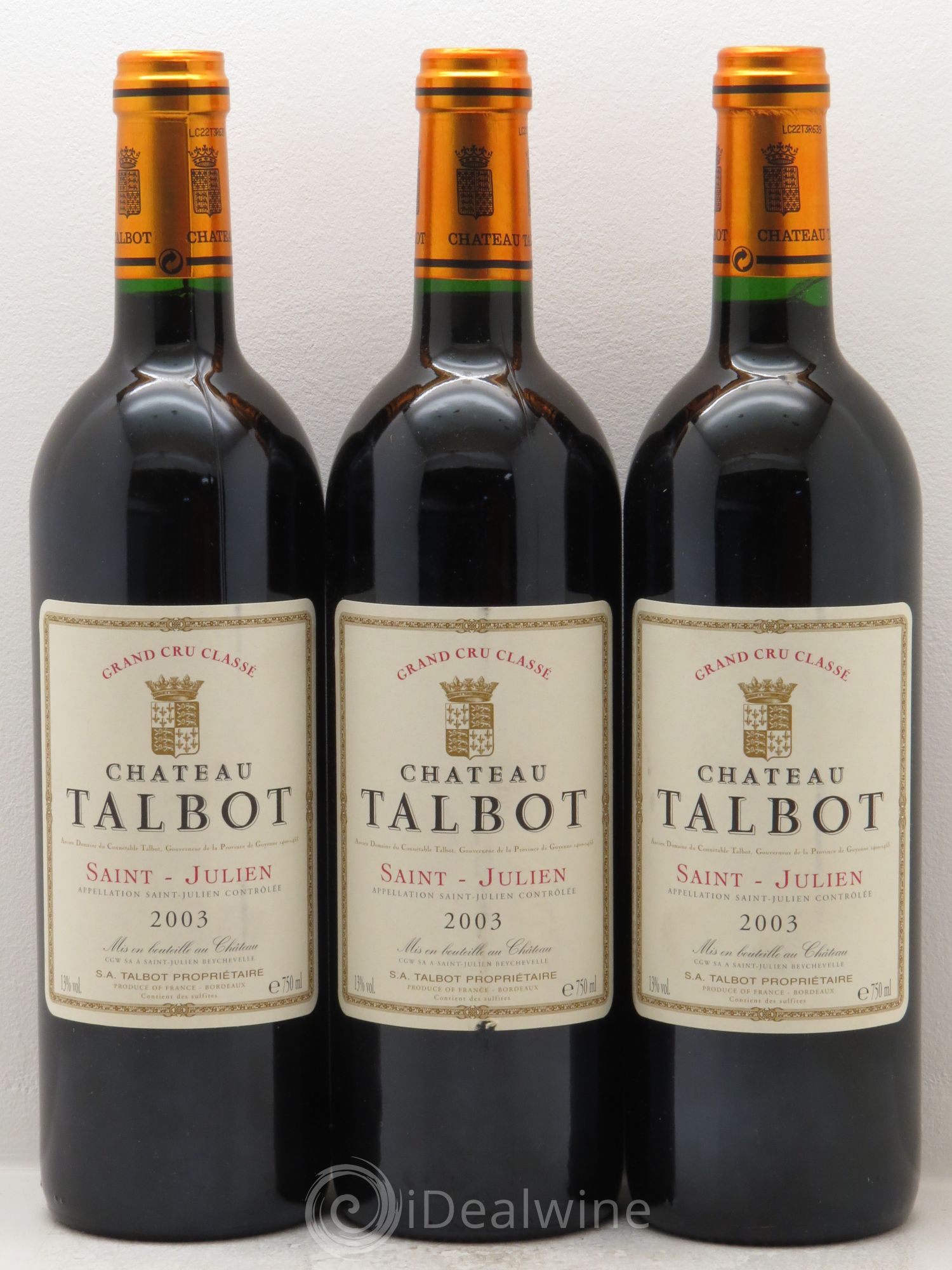 Château Talbot 4ème Grand Cru Classé 2003 - Lot de 3 bouteilles - 0