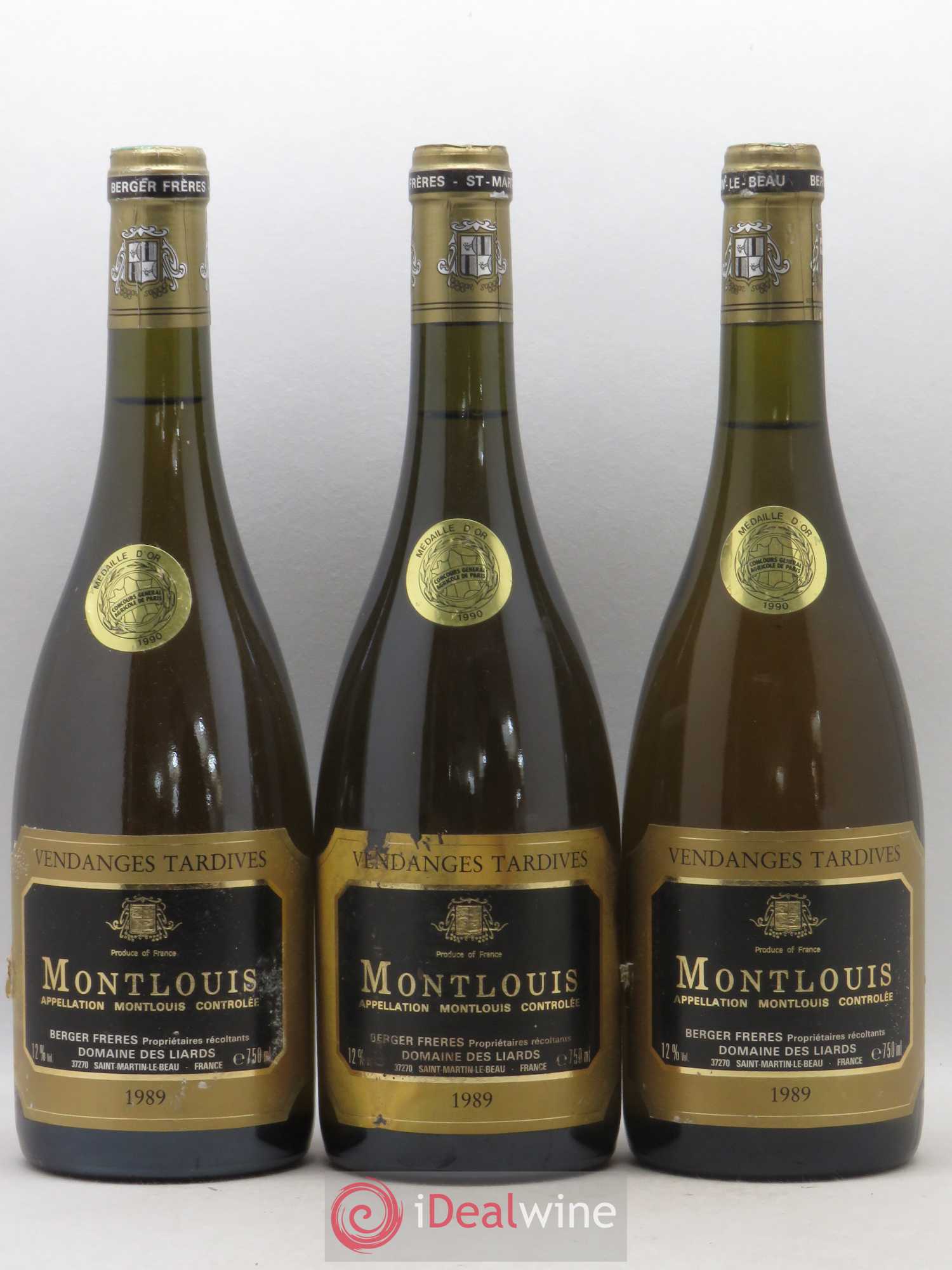 Montlouis-sur-Loire Vendanges Tardives Domaine Des Liards Berger 1989 - Posten von 3 Flaschen - 0