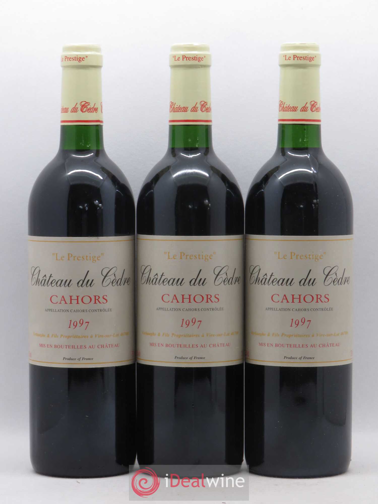 Cahors Château du Cèdre Pascal et Jean-Marc Verhaeghe Prestige 1997 - Lot de 3 bouteilles - 0