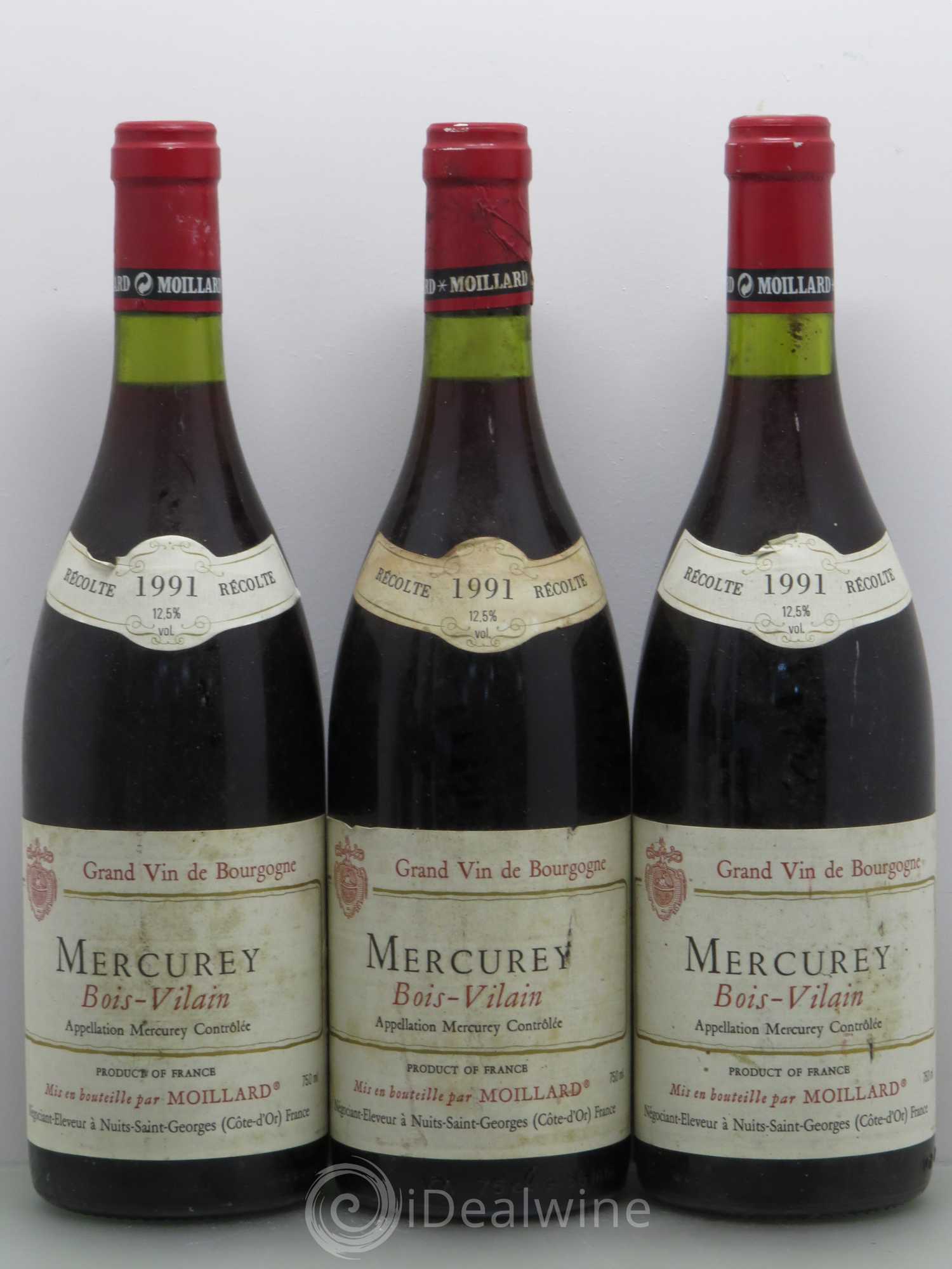 Mercurey Bois Vilain Moillard (sans prix de réserve) 1991 - Posten von 5 Flaschen - 1