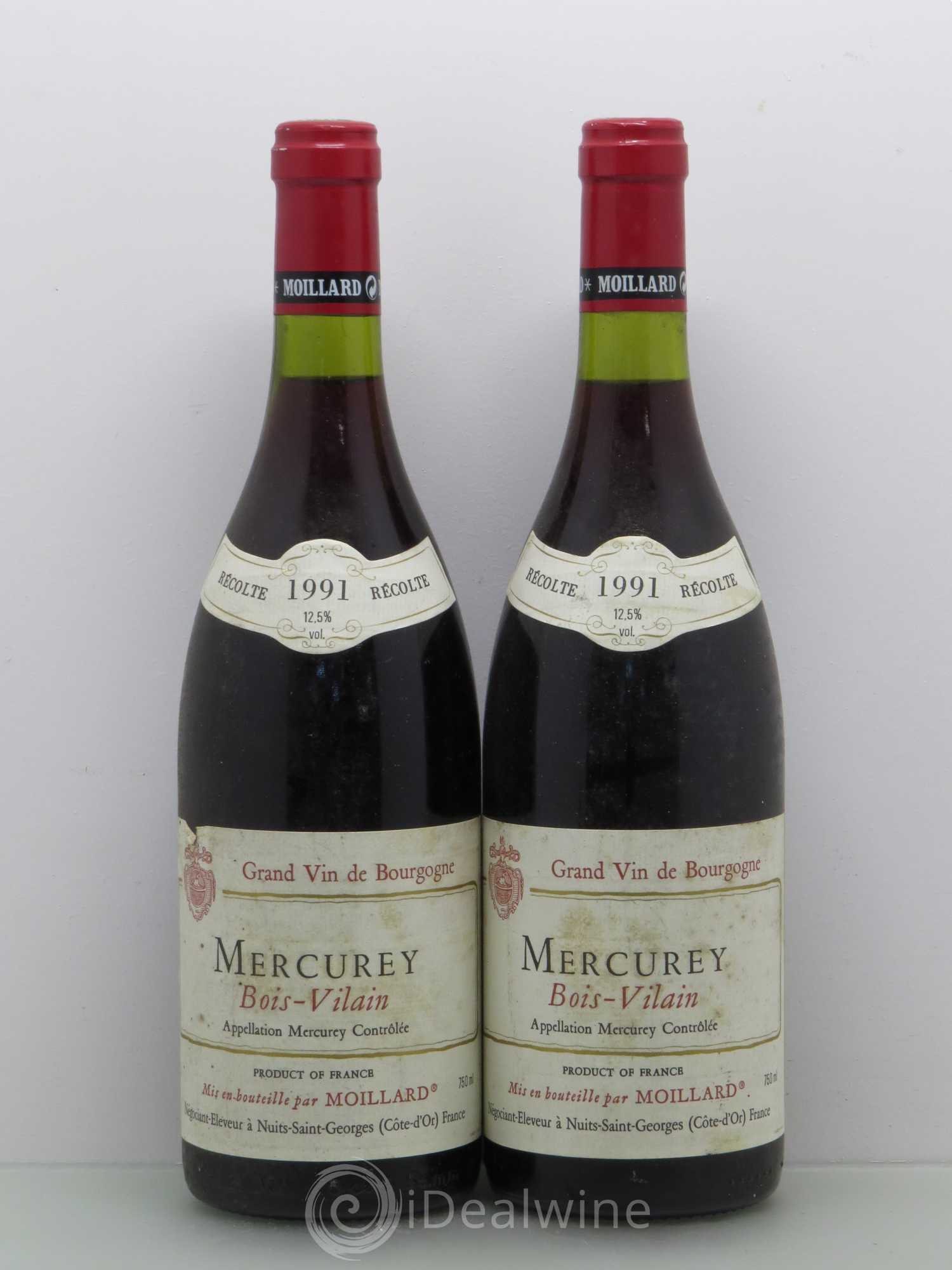 Mercurey Bois Vilain Moillard (sans prix de réserve) 1991 - Posten von 5 Flaschen - 2