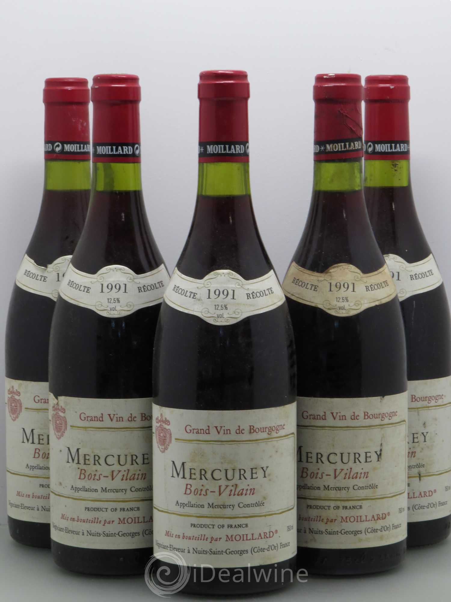 Mercurey Bois Vilain Moillard (sans prix de réserve) 1991 - Posten von 5 Flaschen - 0