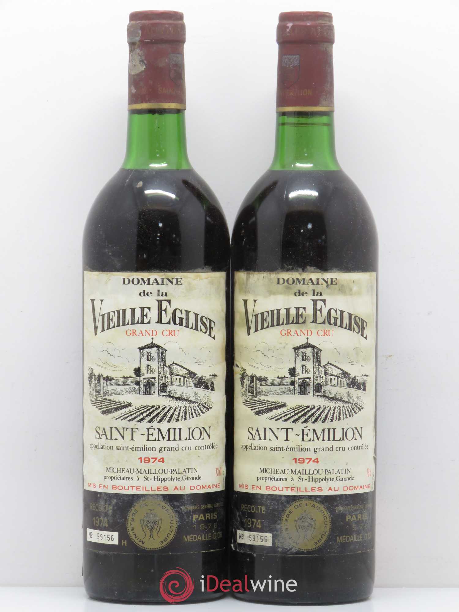 Saint-Émilion Domaine De La Vieille Eglise 1974 - Lot de 2 bouteilles - 0