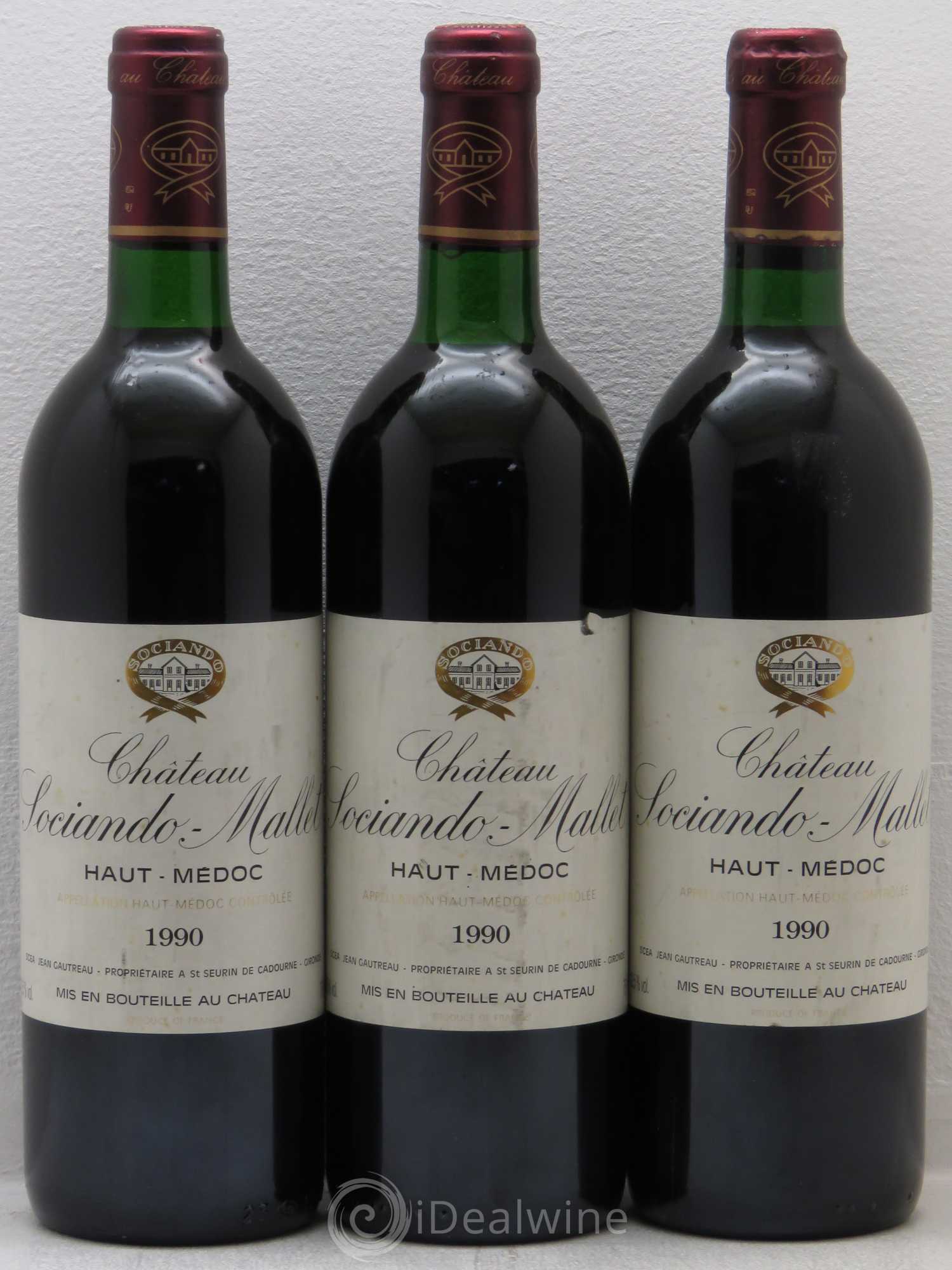 Château Sociando Mallet 1990 - Lot de 3 bouteilles - 0