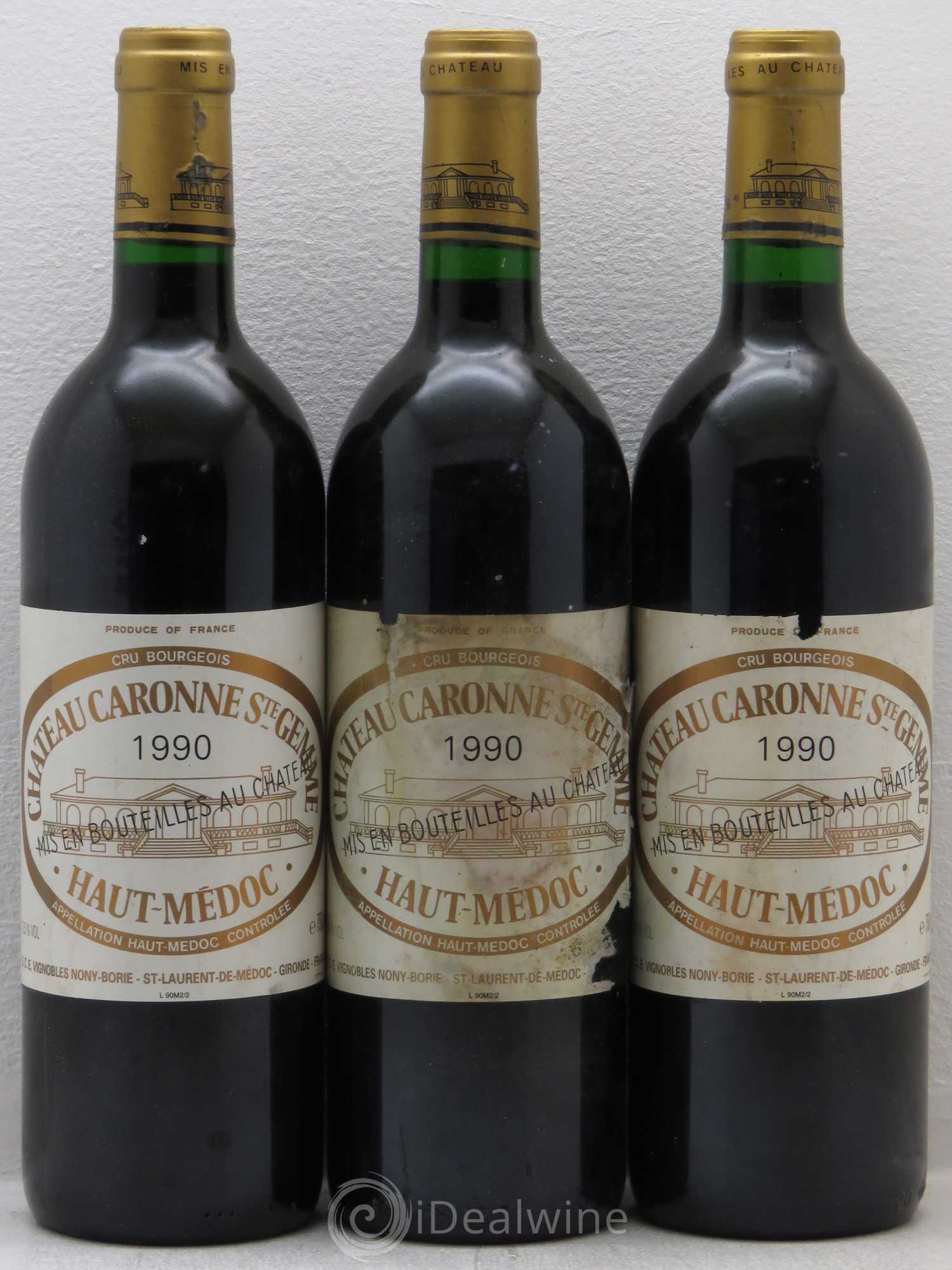Château Caronne Sainte-Gemme Cru Bourgeois 1990 - Lot de 3 bouteilles - 0