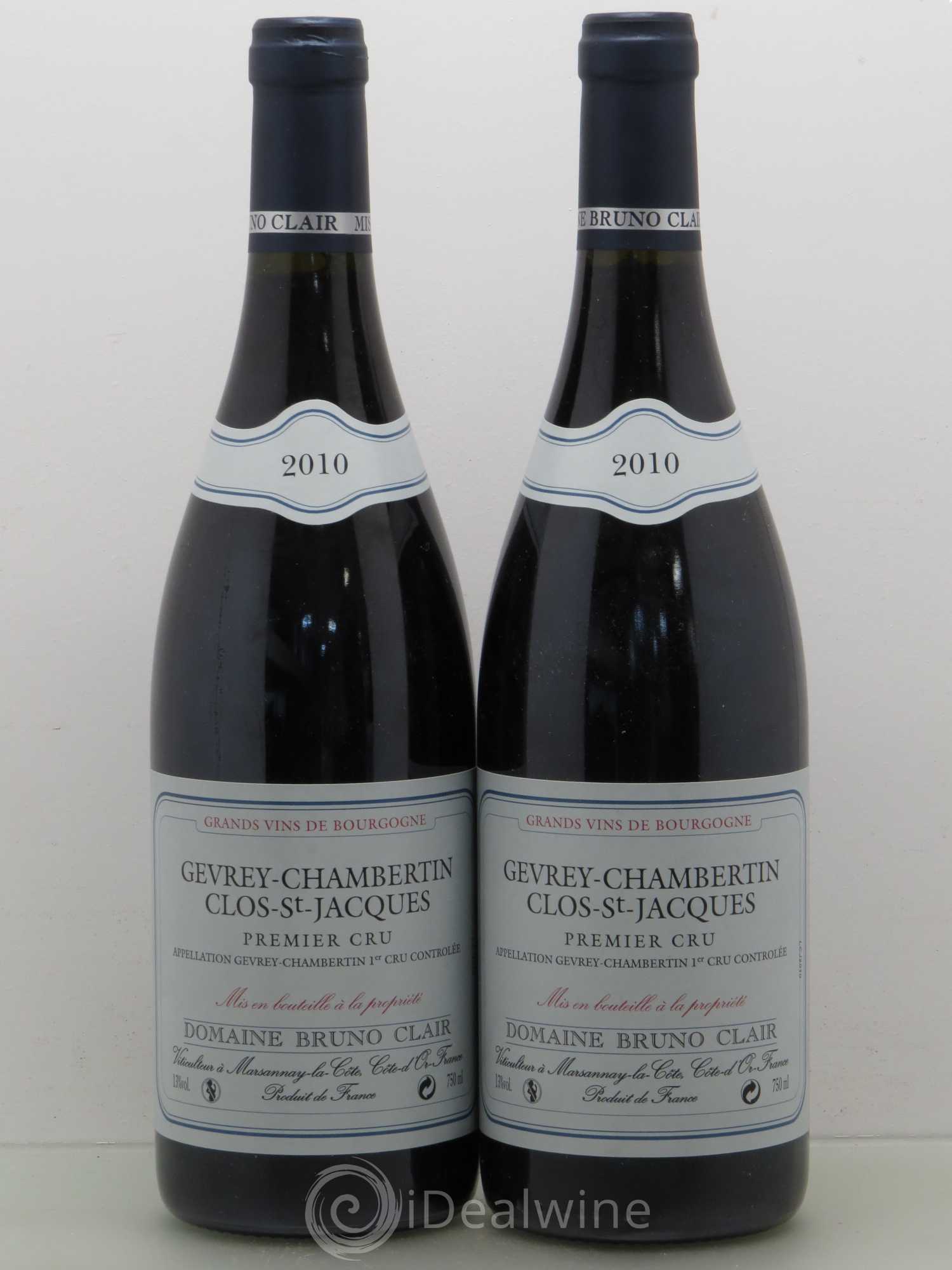 Gevrey-Chambertin 1er Cru Clos Saint-Jacques Bruno Clair (Domaine) 2010 - Lot de 2 bouteilles - 0