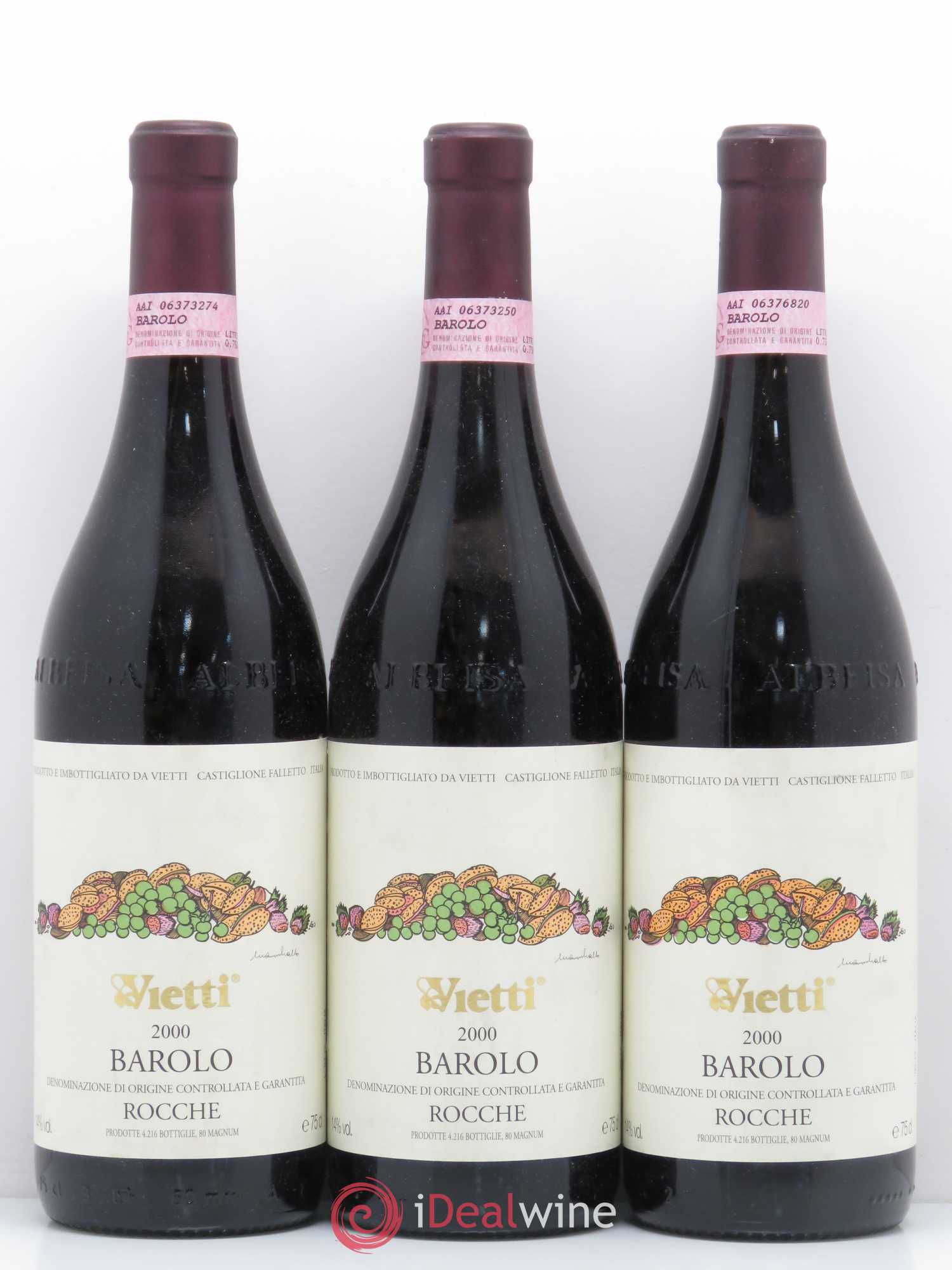 Barolo Rocche Vietti 2000 - Lot of 3 bottles - 0