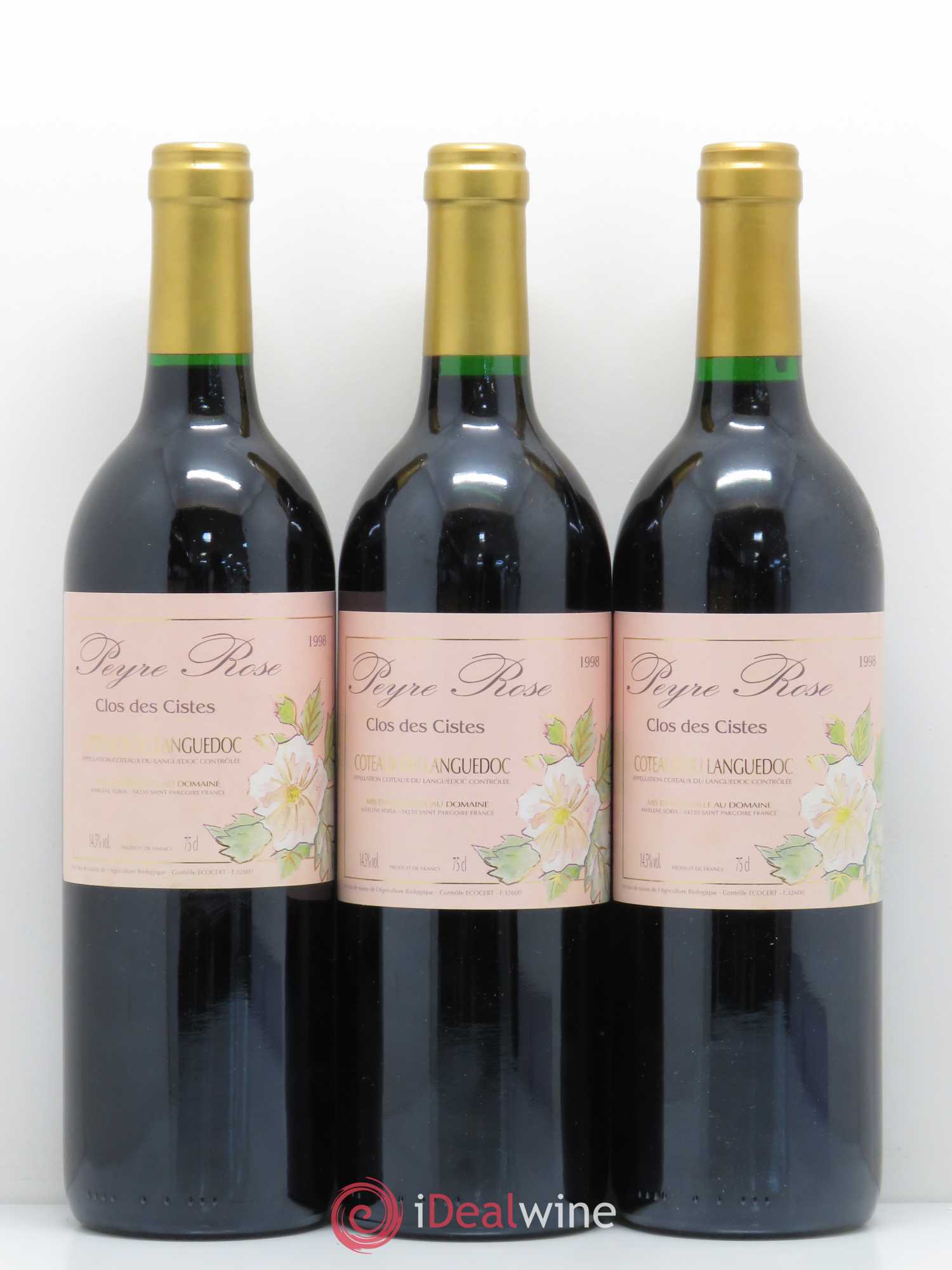 Vin de France (anciennement Coteaux du Languedoc) Domaine Peyre Rose Les Cistes Marlène Soria 1998 - Lot de 3 bouteilles - 0