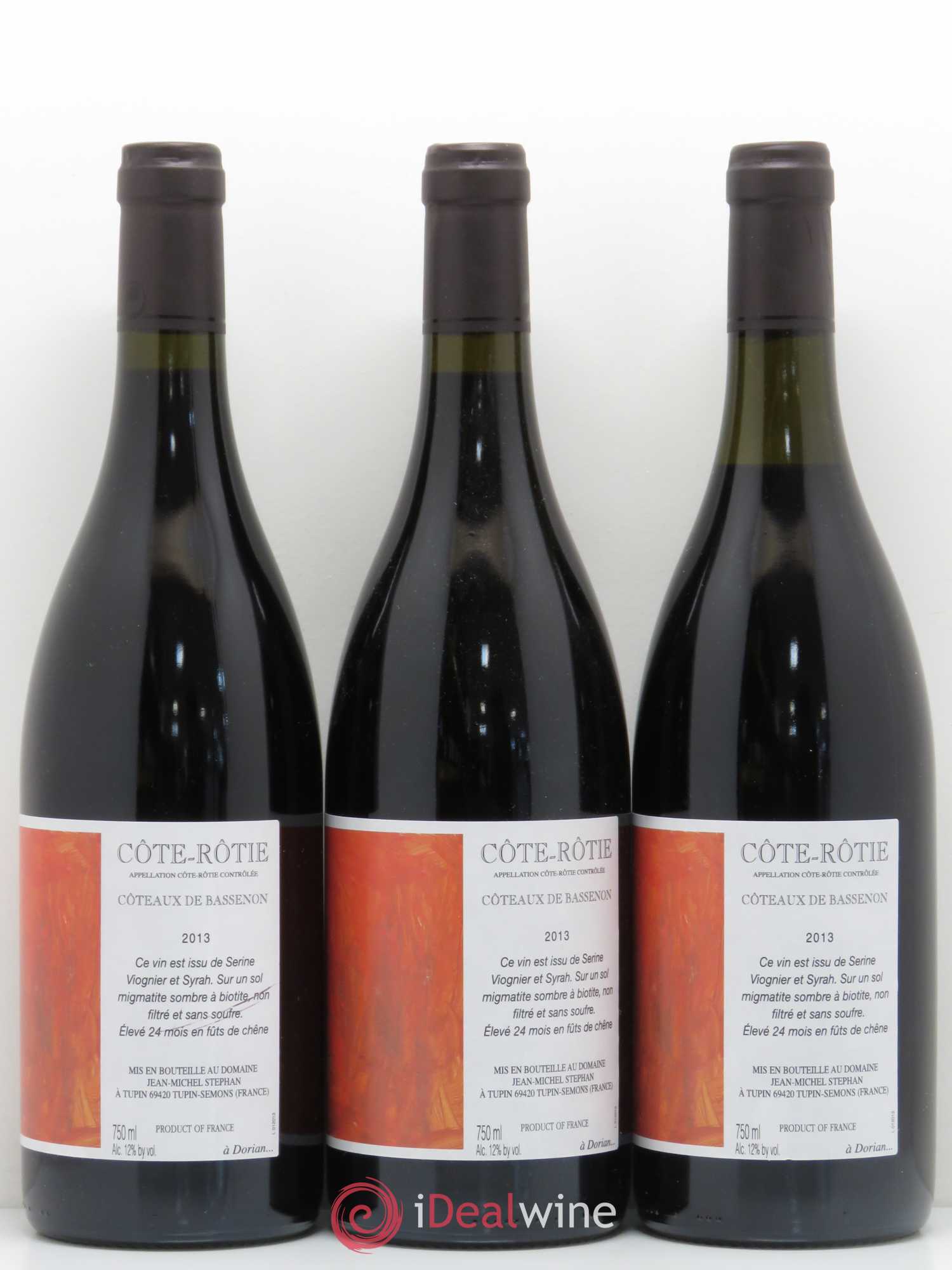Côte-Rôtie Coteaux de Bassenon Jean-Michel Stephan 2013 - Lot de 3 bouteilles - 0
