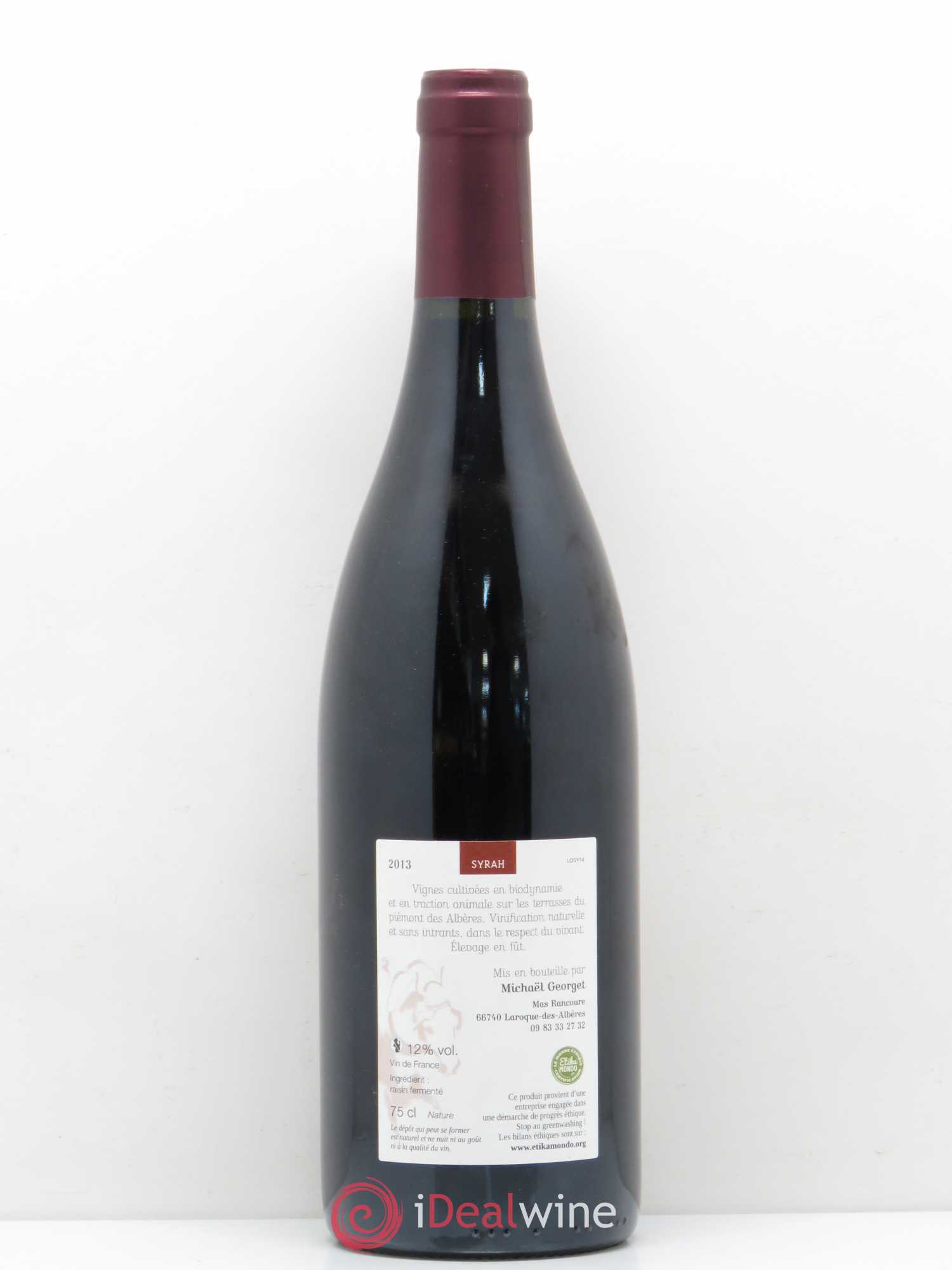 Vin de France Le temps retrouvé syrah Michael Georget 2013 - Lot de 1 bouteille - 1