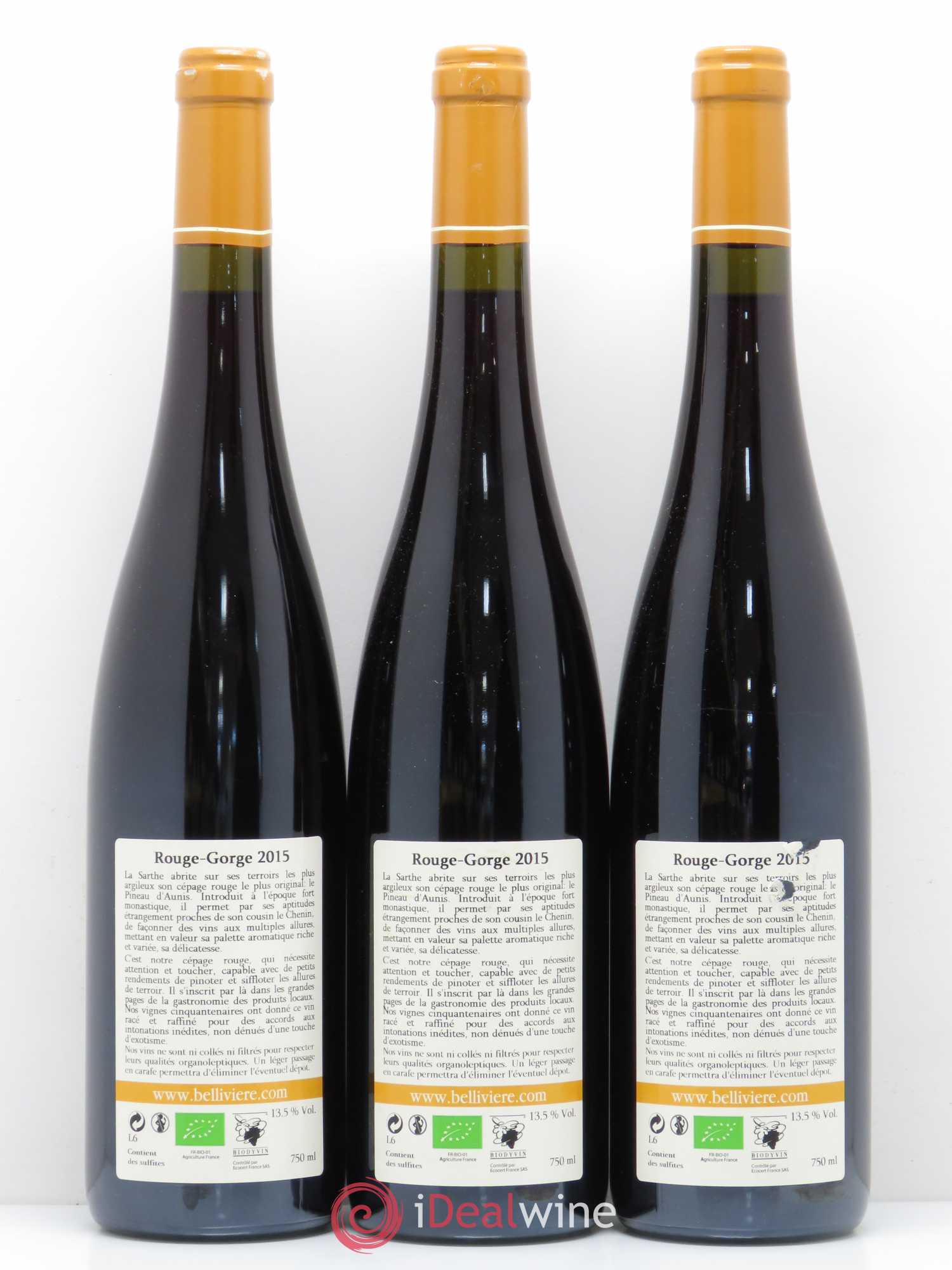 Coteaux du Loir Le Rouge Gorge Domaine de Bellivière 2015 - Lot de 6 bouteilles - 4