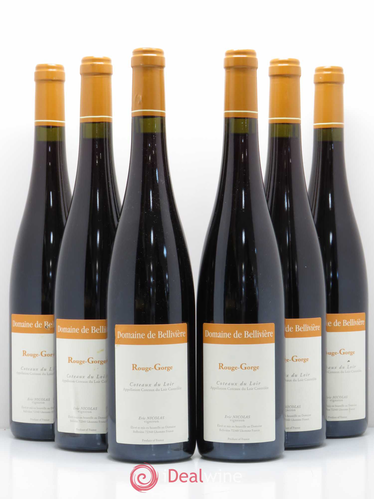 Coteaux du Loir Le Rouge Gorge Domaine de Bellivière 2015 - Lot de 6 bouteilles - 0