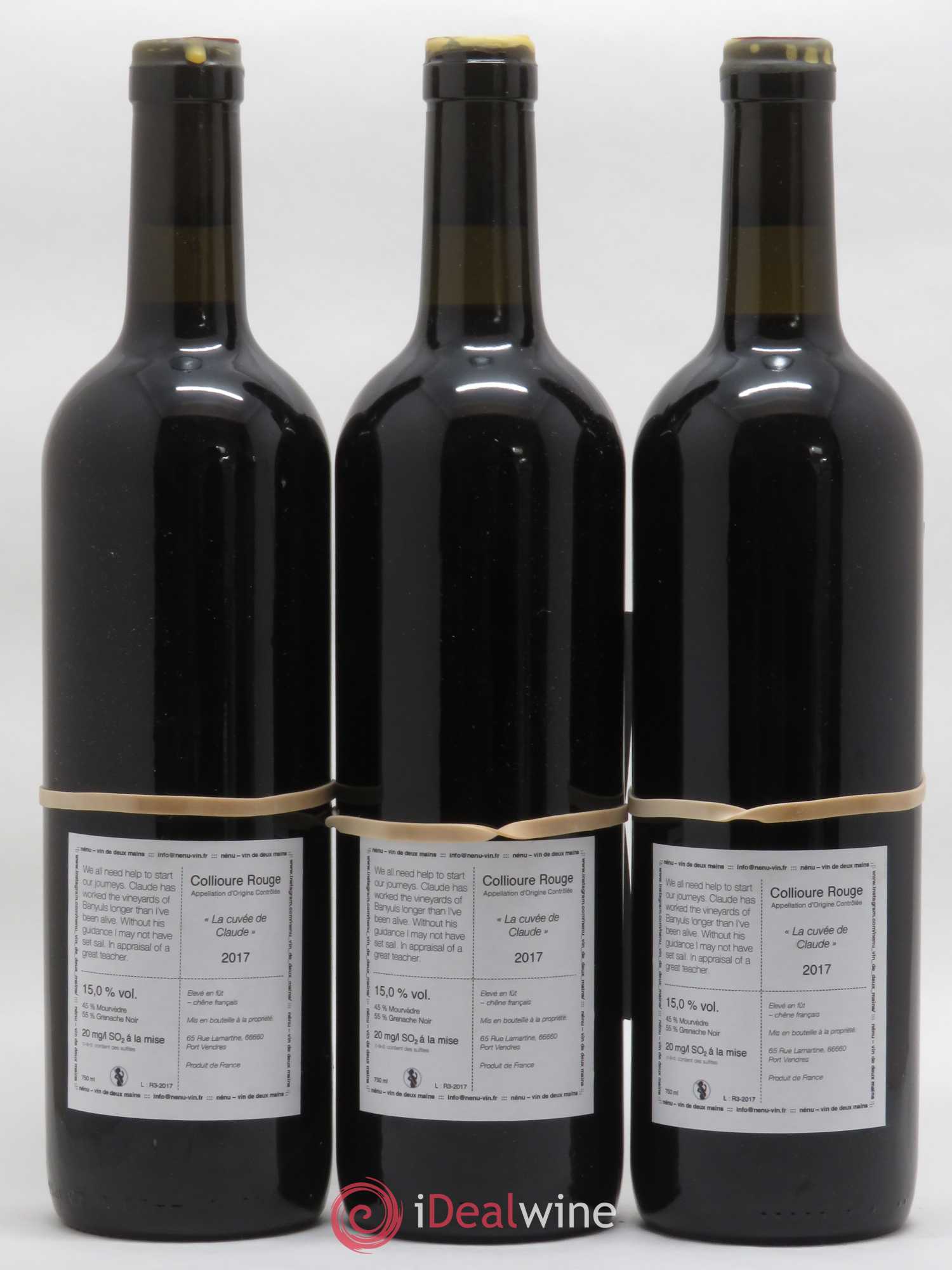 Collioure La cuvée de Claude Domaine Nénu - Rasmus Aamand Olesen Vin de deux mains 2017 - Lot de 3 bouteilles - 1
