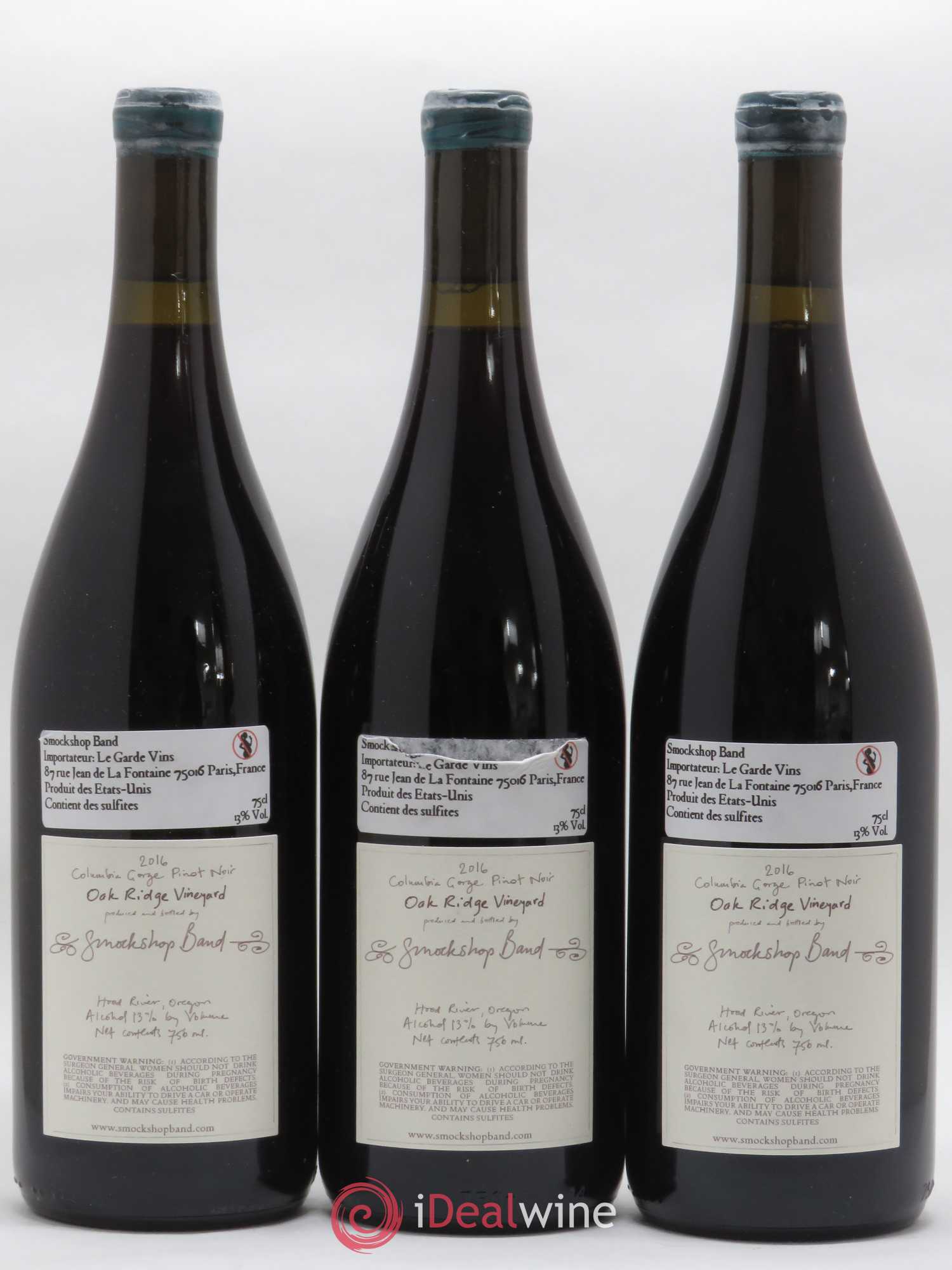 Columbia Gorge Smockshop Band Oak Ridge Hiyu Farm Pinot Noir 2016 - Lot de 3 bouteilles - 1
