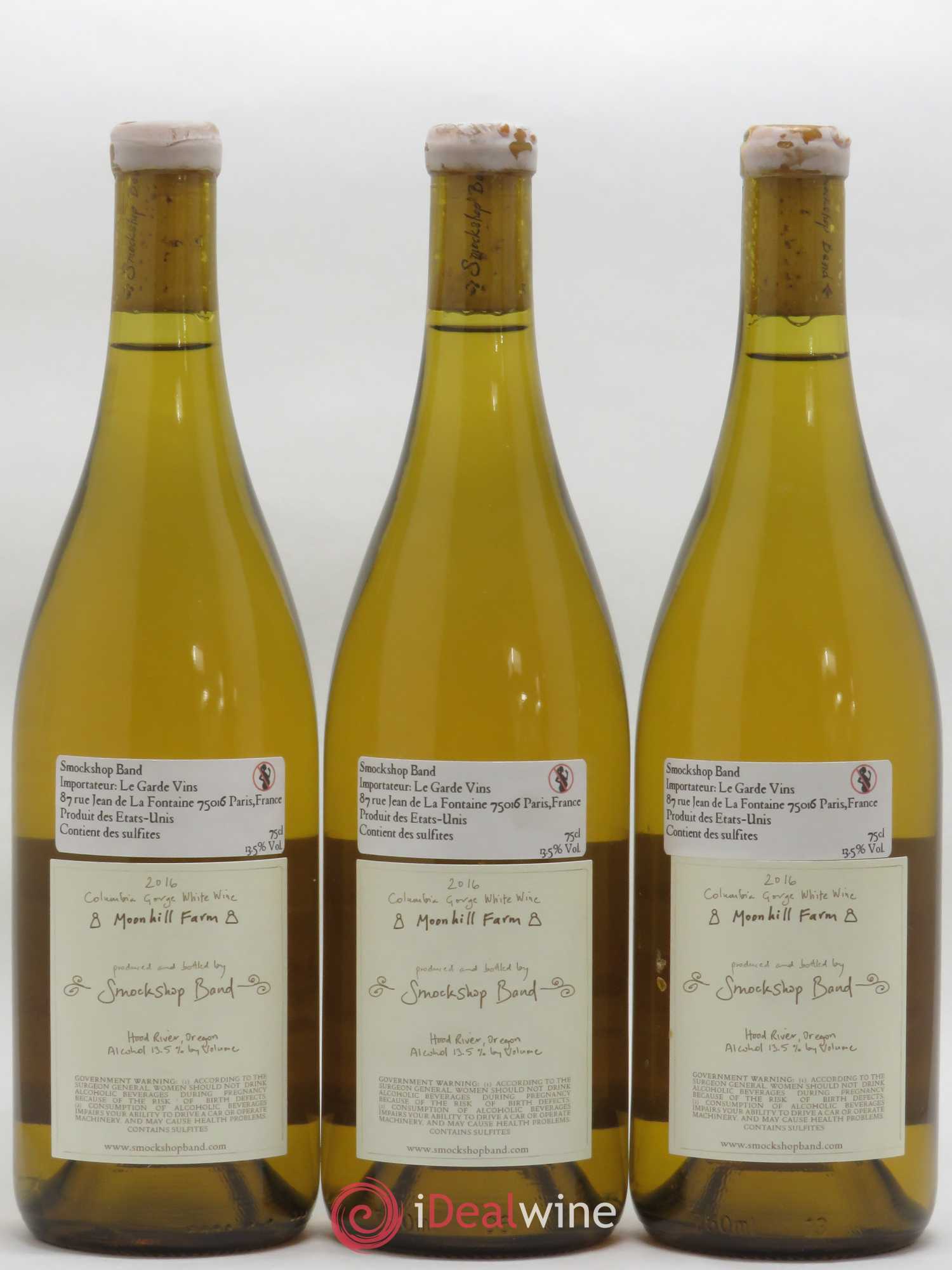 Columbia Gorge Smockshop Band Moonhill Farm Chardonnay Hiyu Farm 2016 - Lot de 3 bouteilles - 1