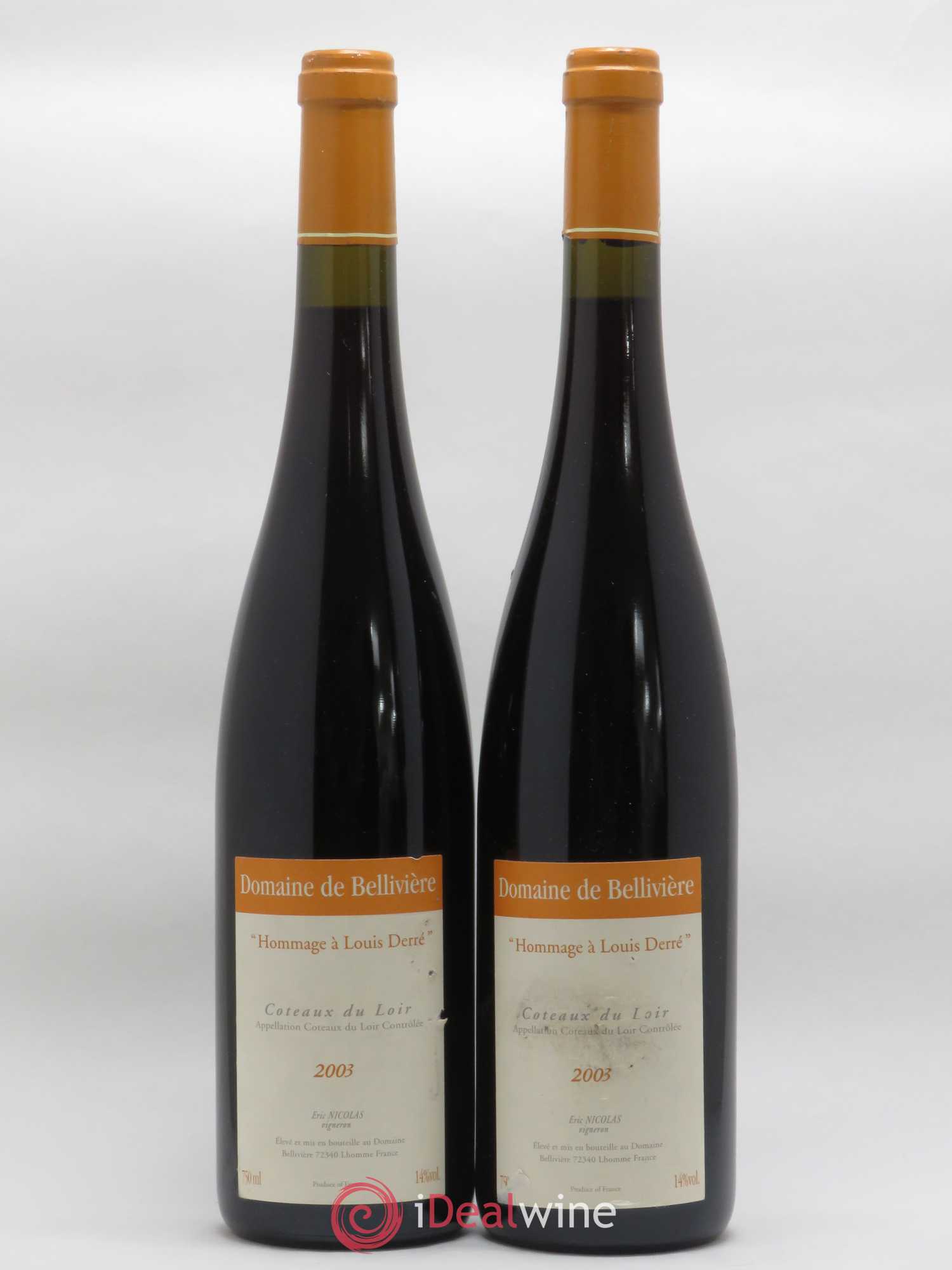 Coteaux du Loir Hommage à Louis Derré Domaine de Bellivière 2003 - Lot de 2 bouteilles - 0
