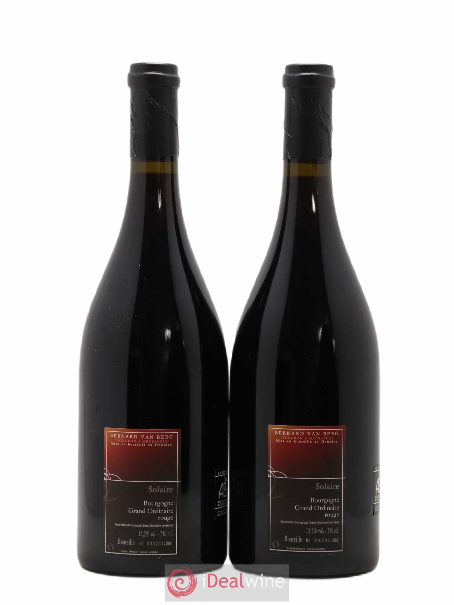 Bourgogne Grand Ordinaire Solaire Bernard Van Berg Le vin le plus simplement 2007 - Lot of 2 bottles - 1
