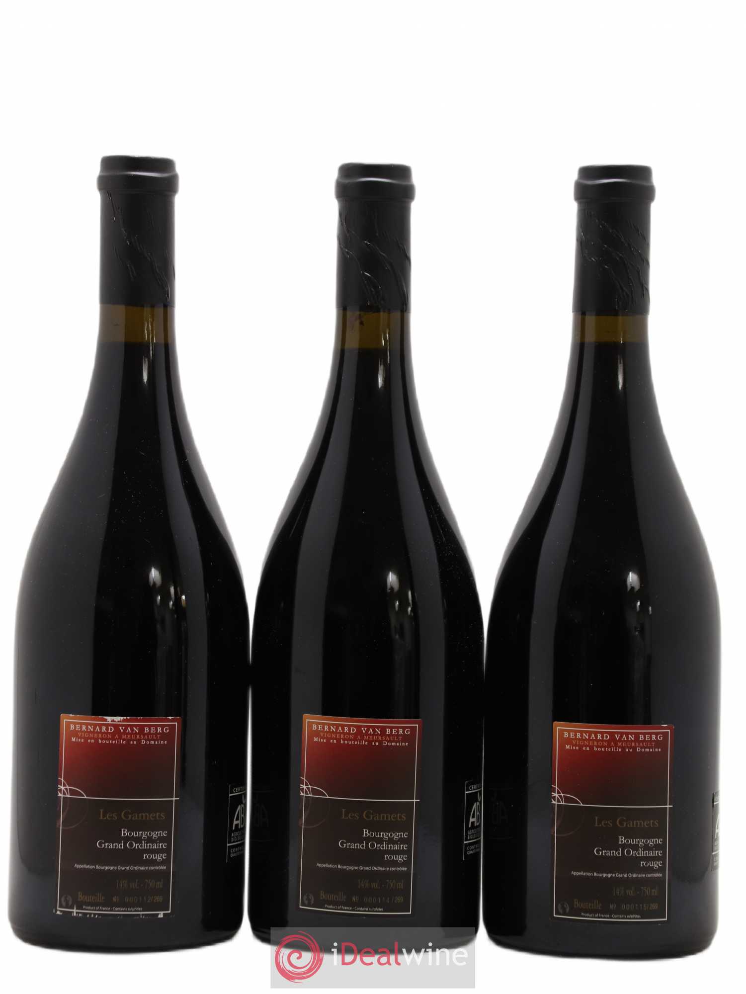 Bourgogne Grand Ordinaire Les Gamets Bernard Van Berg 2009 - Lot de 3 bouteilles - 1