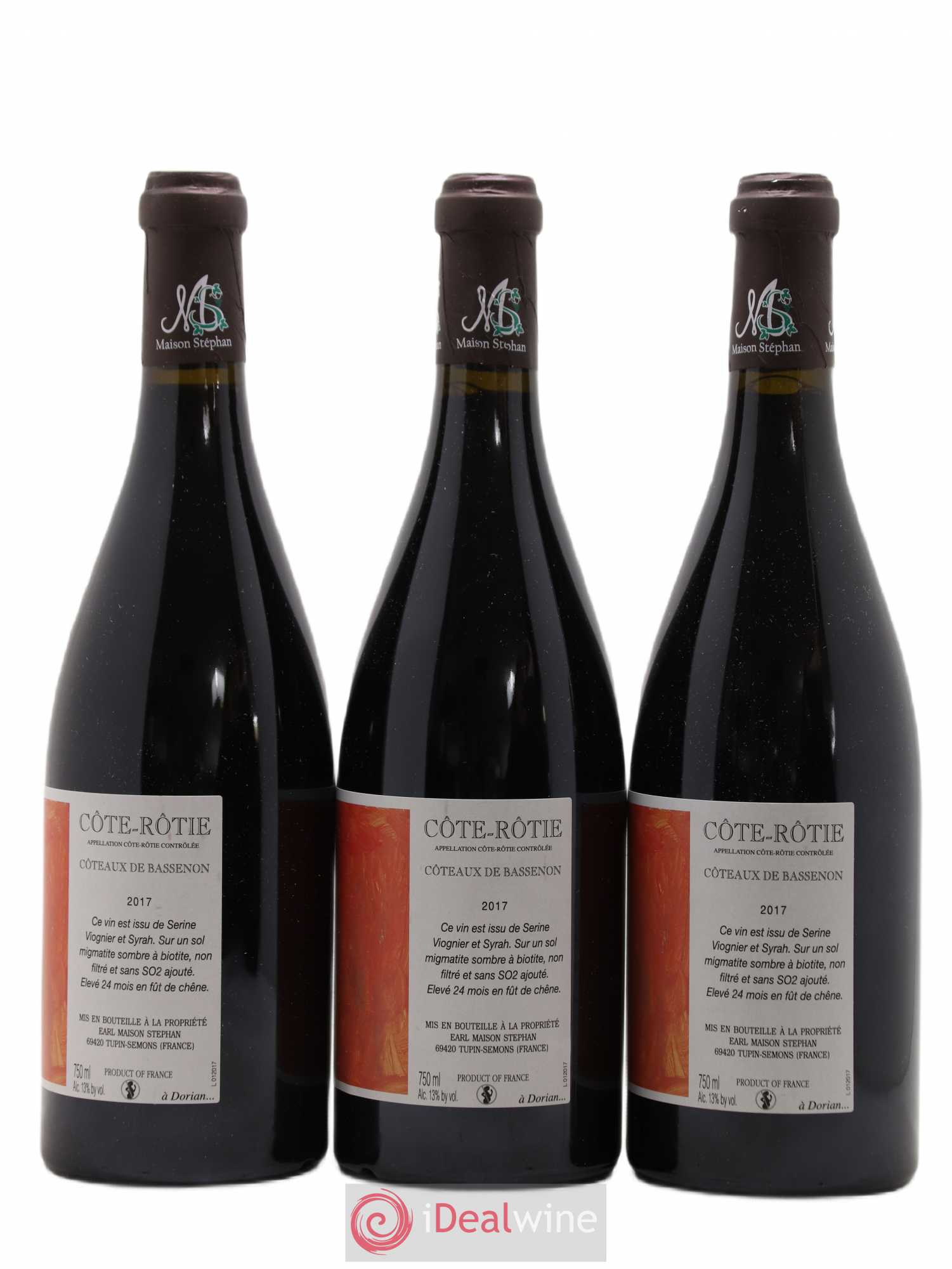 Côte-Rôtie Coteaux de Bassenon Jean-Michel Stephan 2017 - Lot de 3 bouteilles - 1