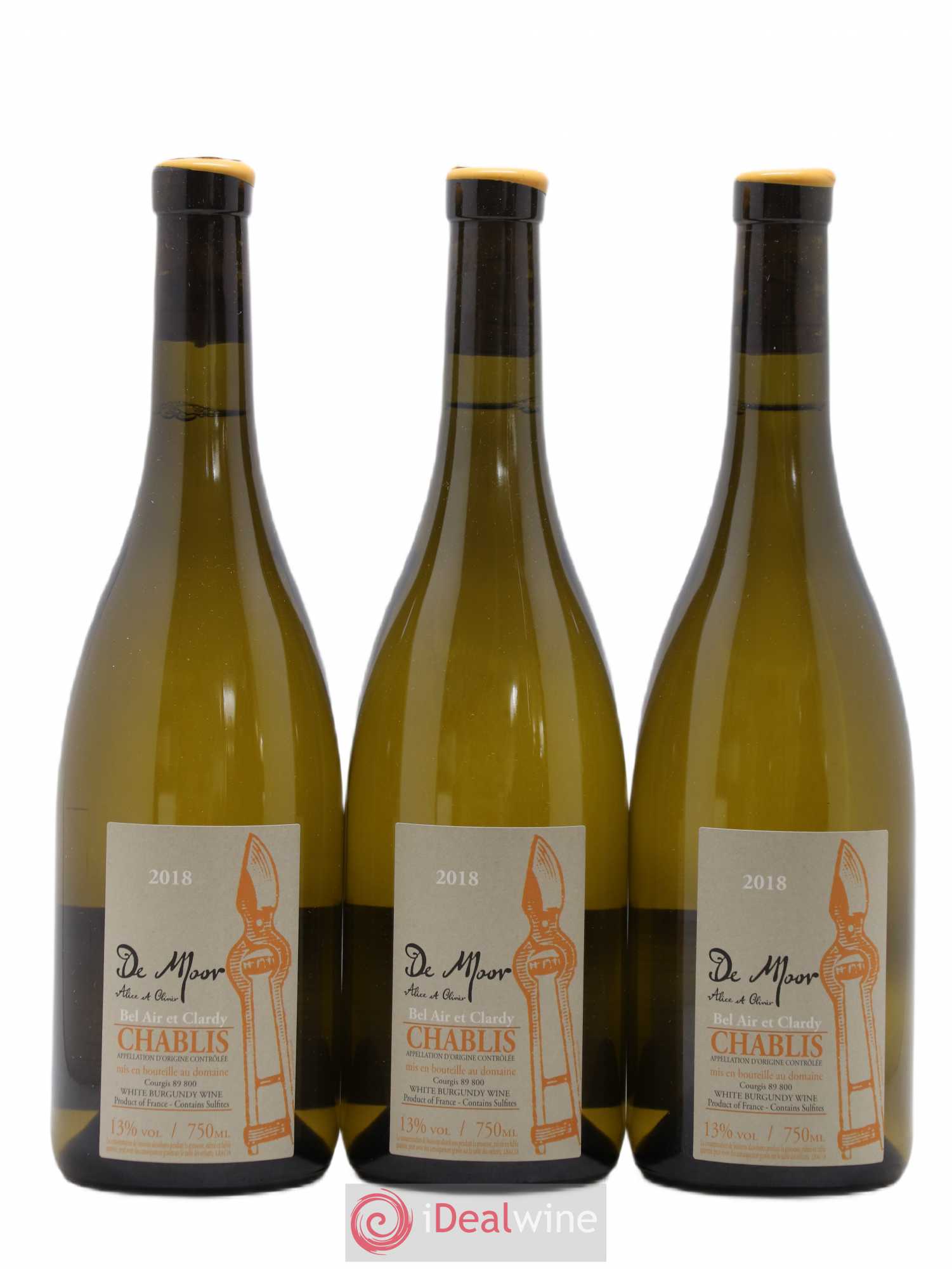 Chablis Bel Air et Clardy Alice et Olivier De Moor 2018 - Lot de 3 bouteilles - 0