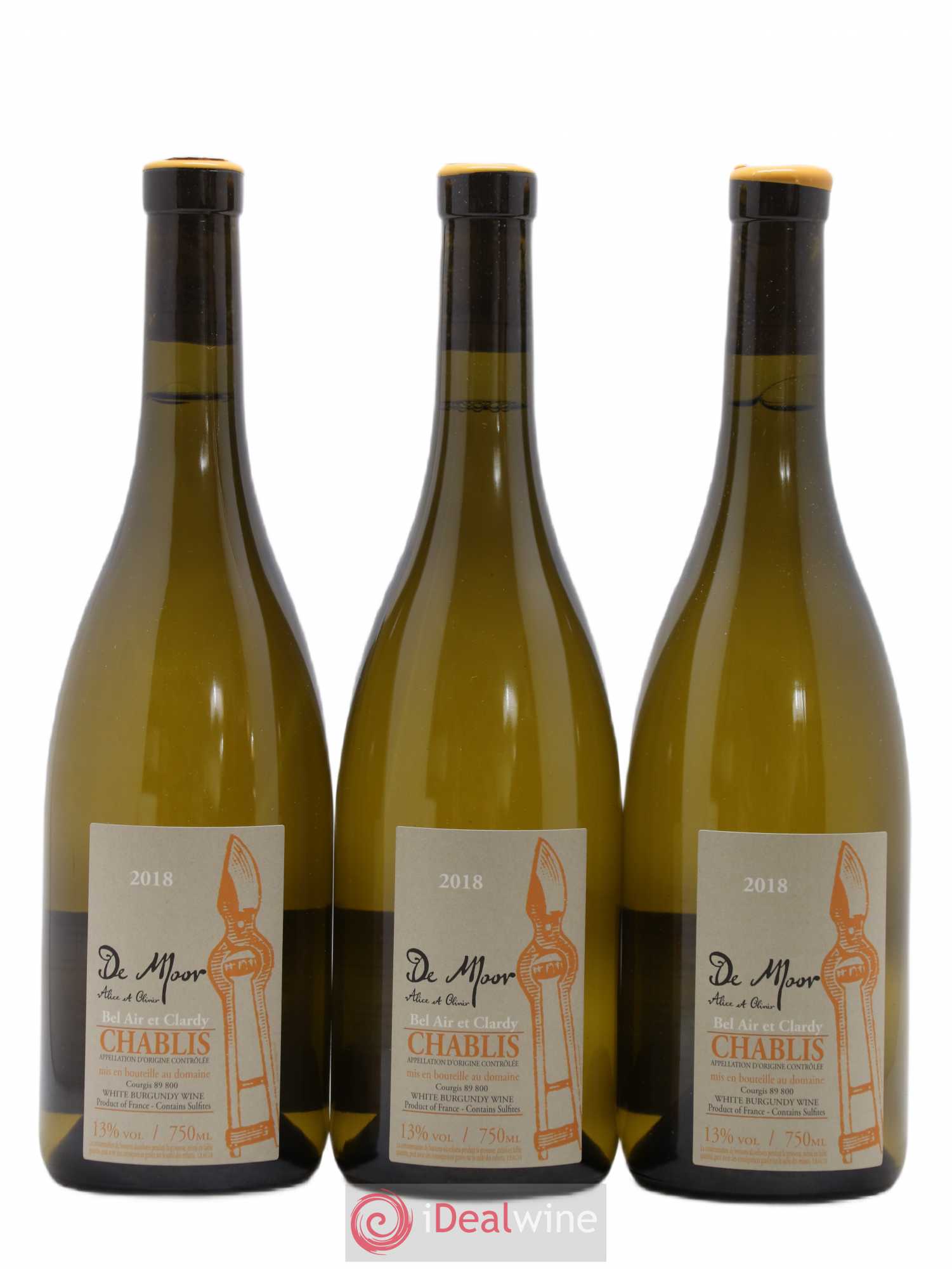 Chablis Bel Air et Clardy Alice et Olivier De Moor 2018 - Lot de 3 bouteilles - 0