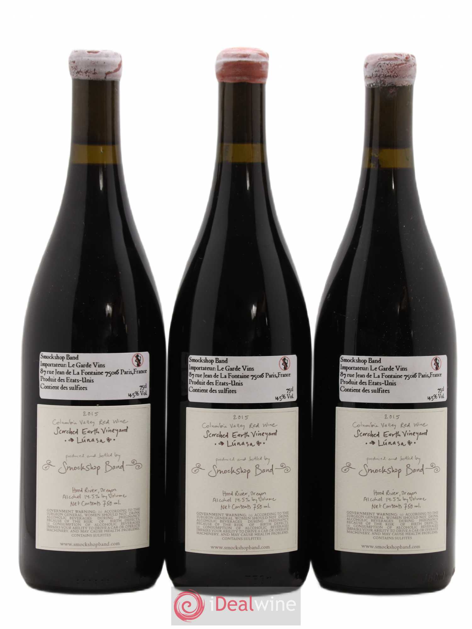 Columbia Gorge Smockshop Band Sorched Earth Vineyard Lunasa Hiyu Farm 2015 - Lot de 3 bouteilles - 1