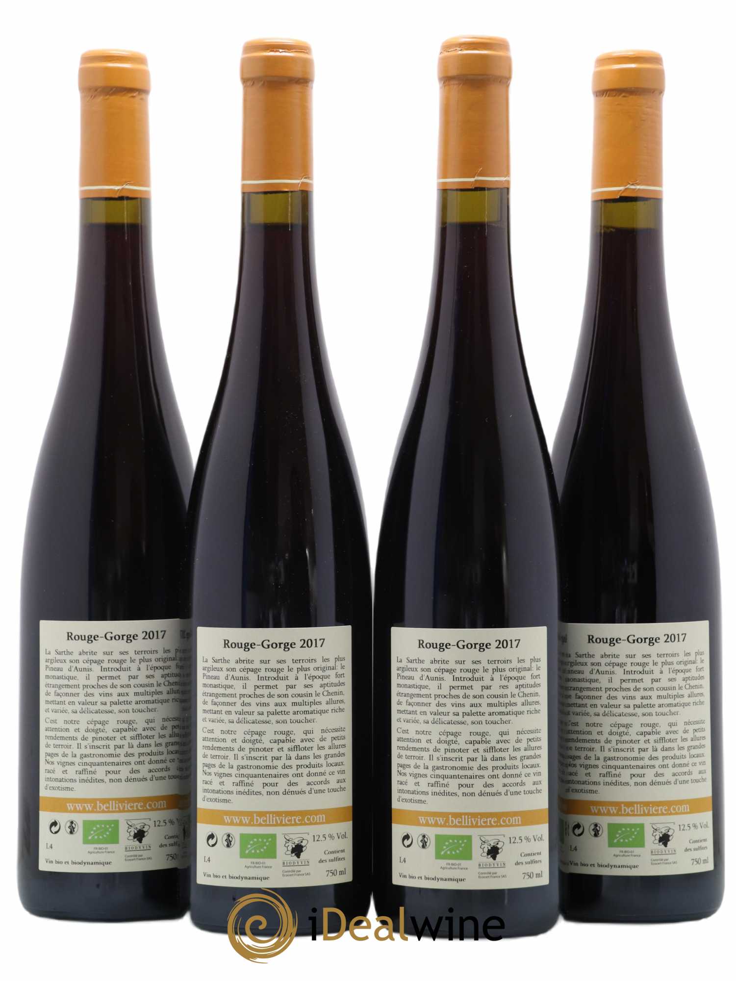 Coteaux du Loir Le Rouge Gorge Domaine de Bellivière 2017 - Lot de 4 bouteilles - 1