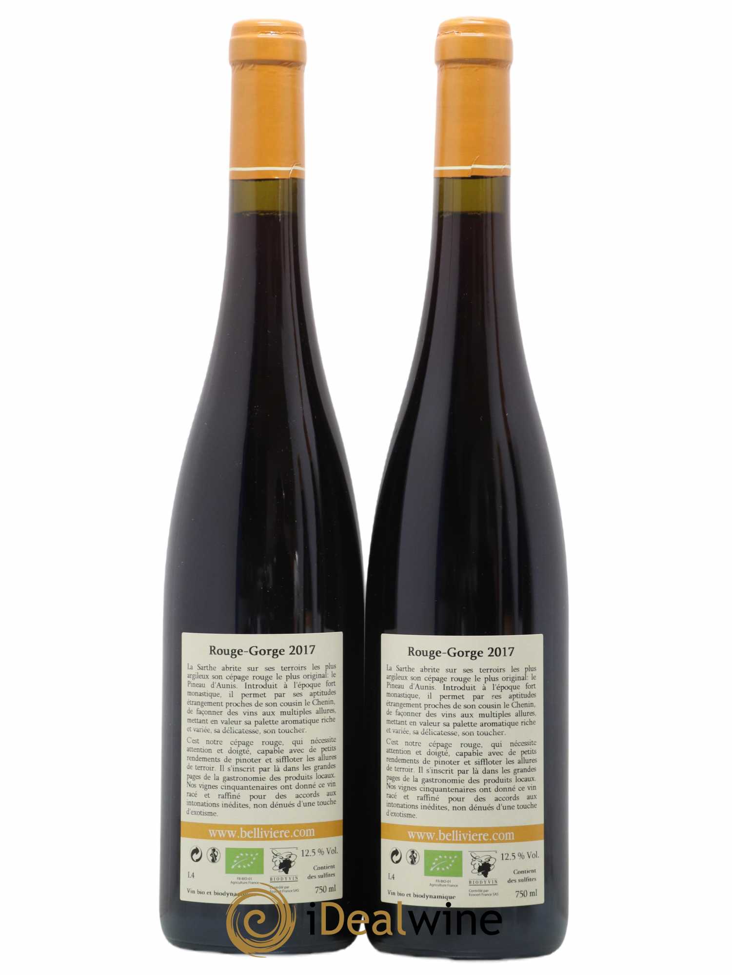 Coteaux du Loir Le Rouge Gorge Domaine de Bellivière 2017 - Lot de 2 bouteilles - 1