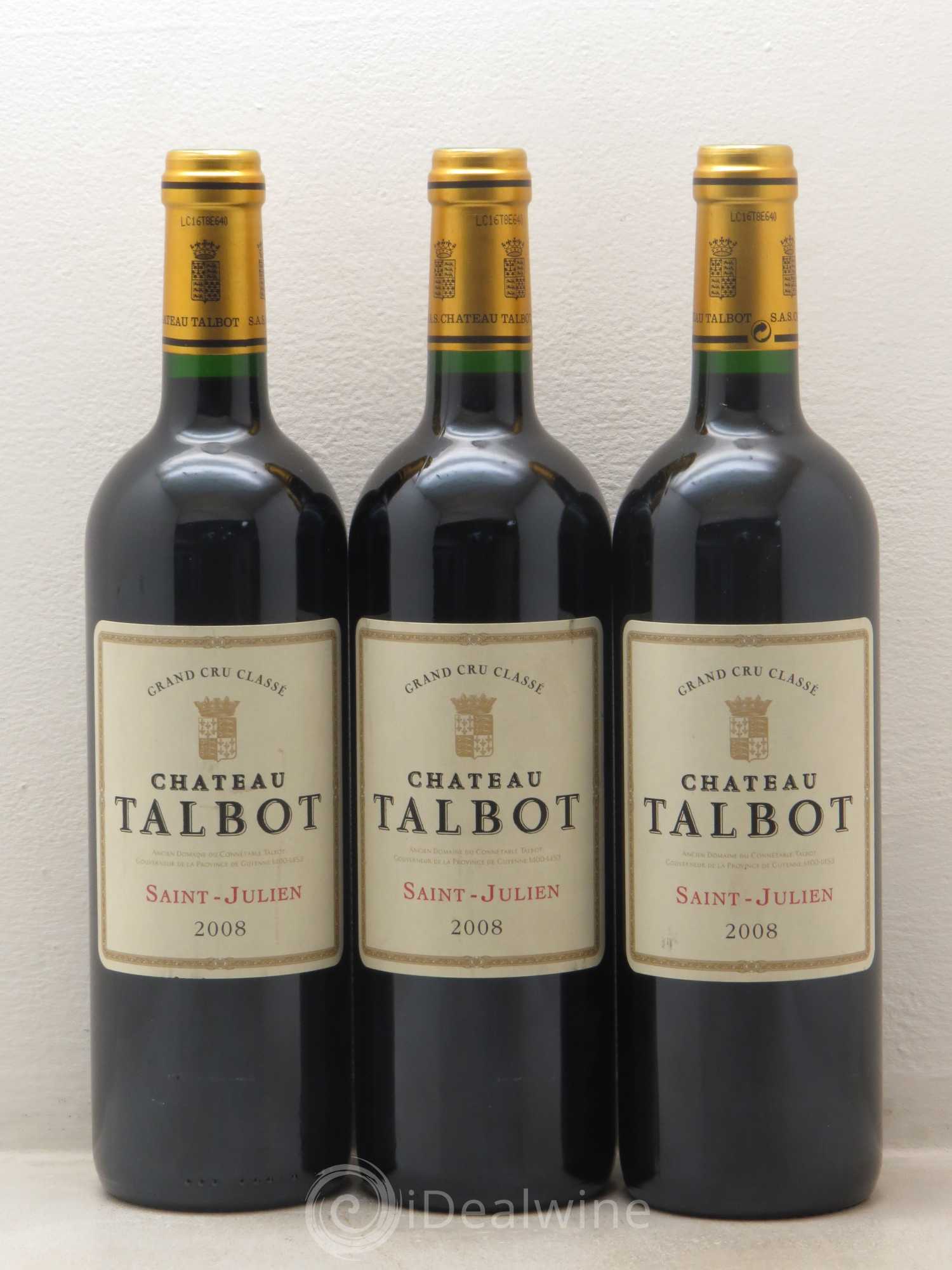 Château Talbot 4ème Grand Cru Classé 2008 - Lot de 3 bouteilles - 0