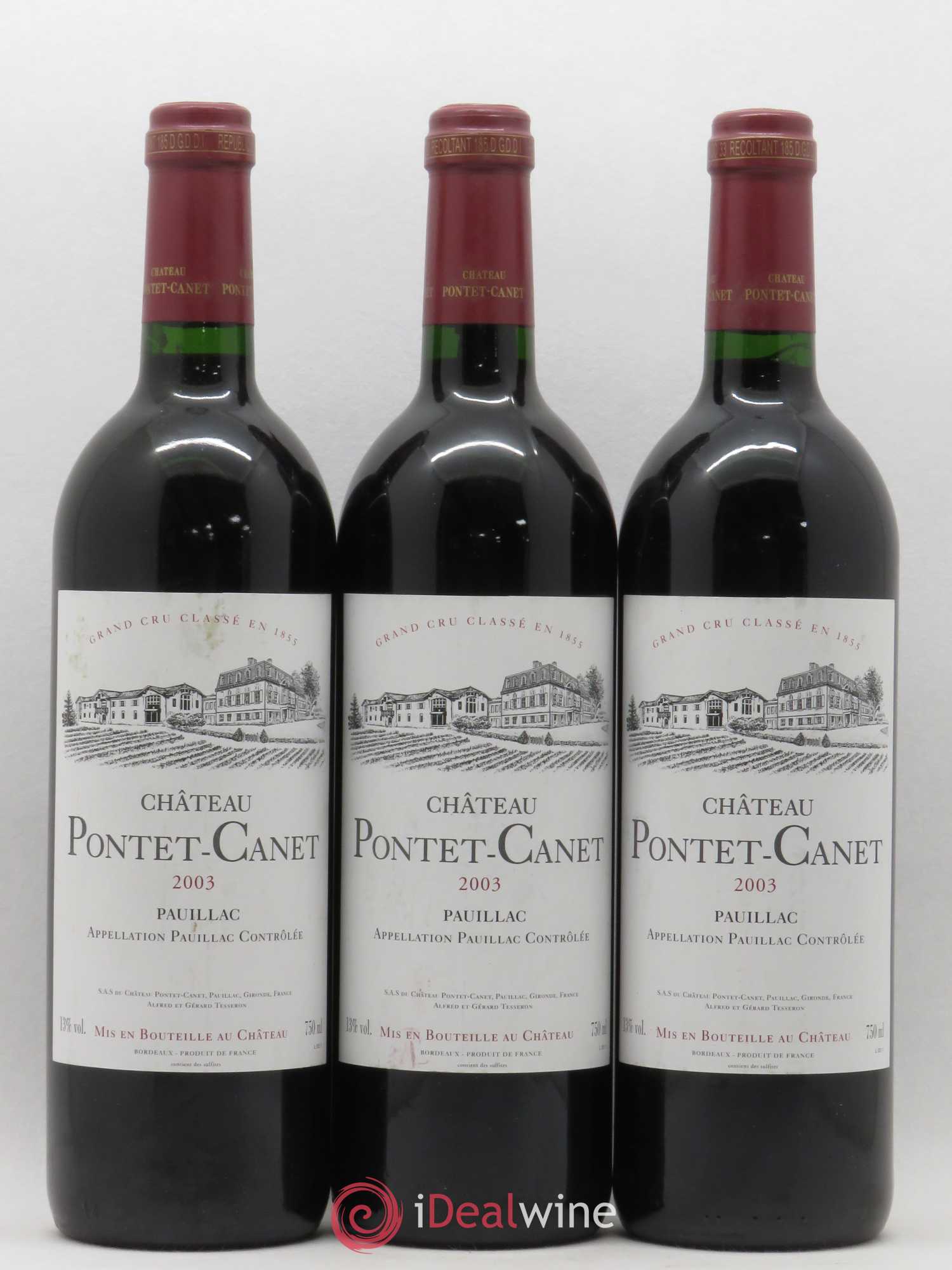 Château Pontet Canet 5ème Grand Cru Classé 2003 - Lot de 3 bouteilles - 0