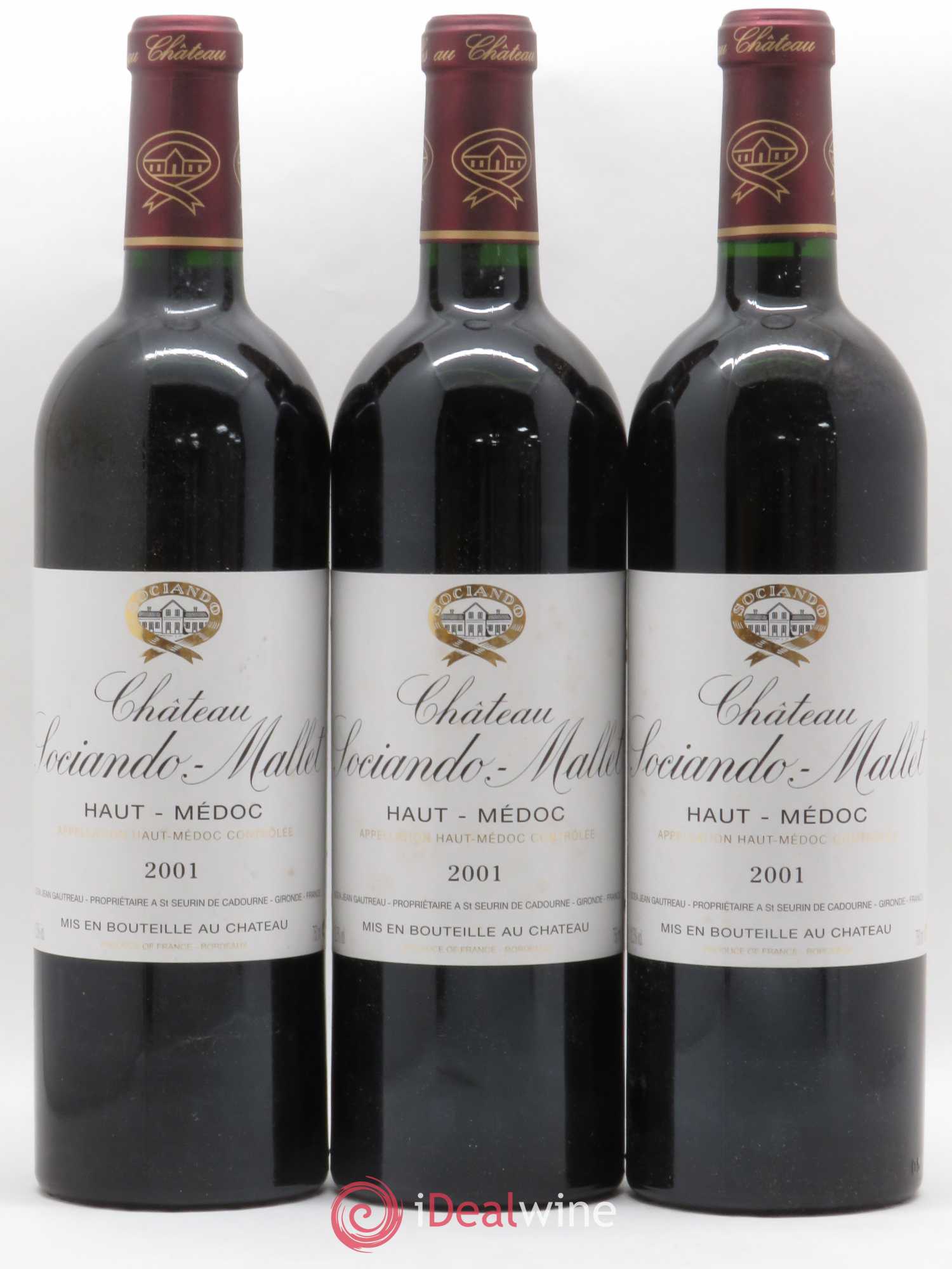 Château Sociando Mallet 2001 - Lot de 3 bouteilles - 0