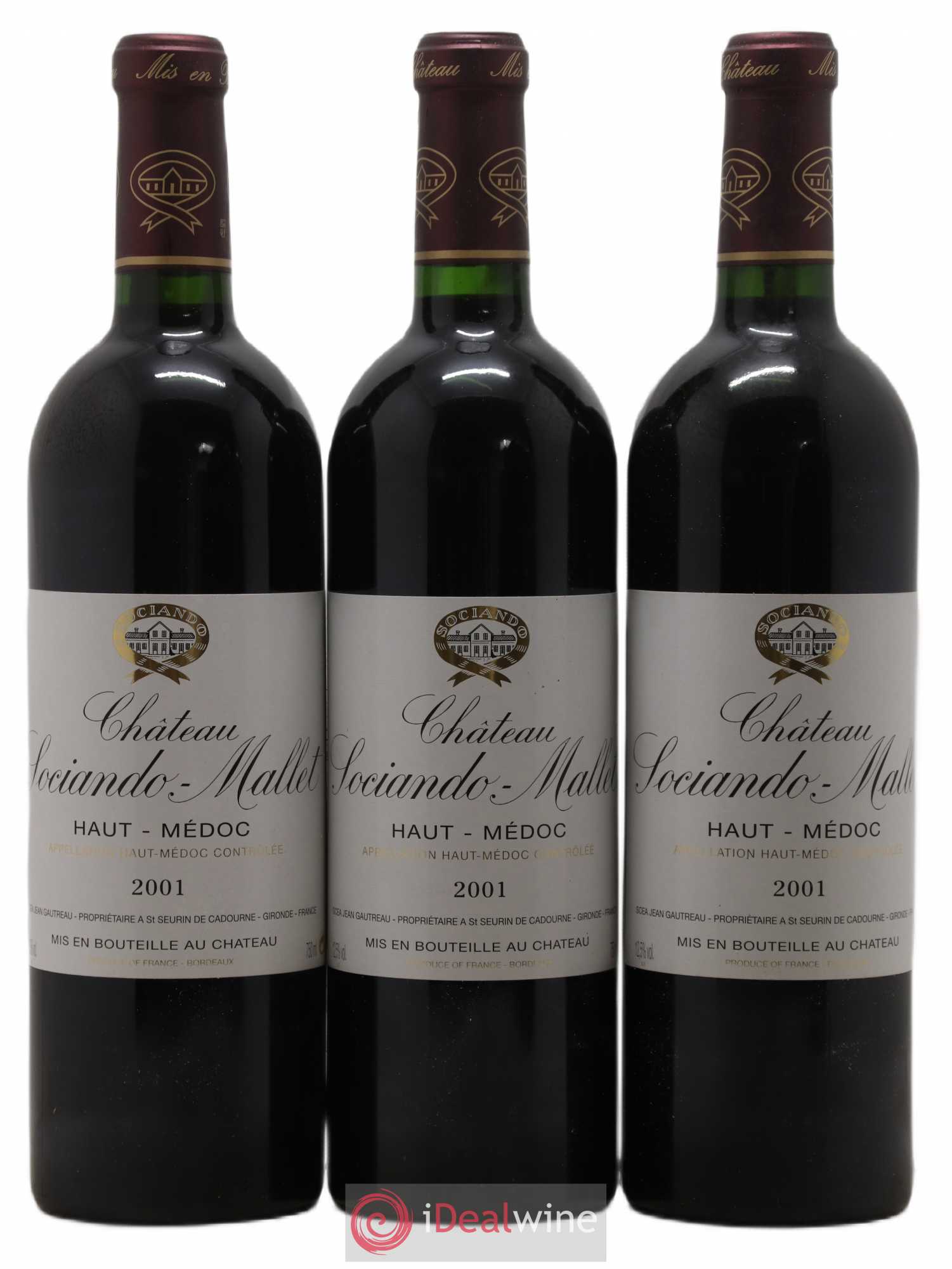 Château Sociando Mallet 2001 - Lot de 3 bouteilles - 0