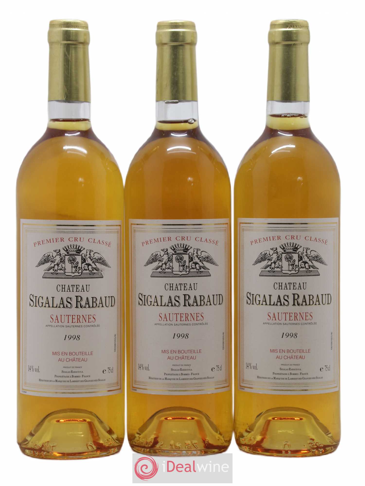 Château Sigalas Rabaud 1er Grand Cru Classé 1998 - Lotto di 3 bottiglie - 0