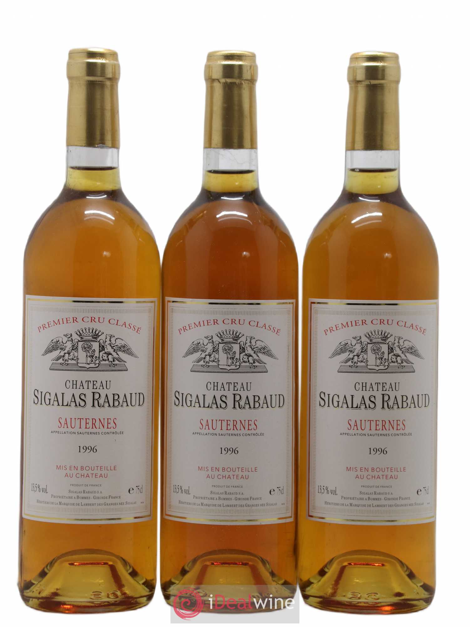 Château Sigalas Rabaud 1er Grand Cru Classé 1996 - Lotto di 3 bottiglie - 0