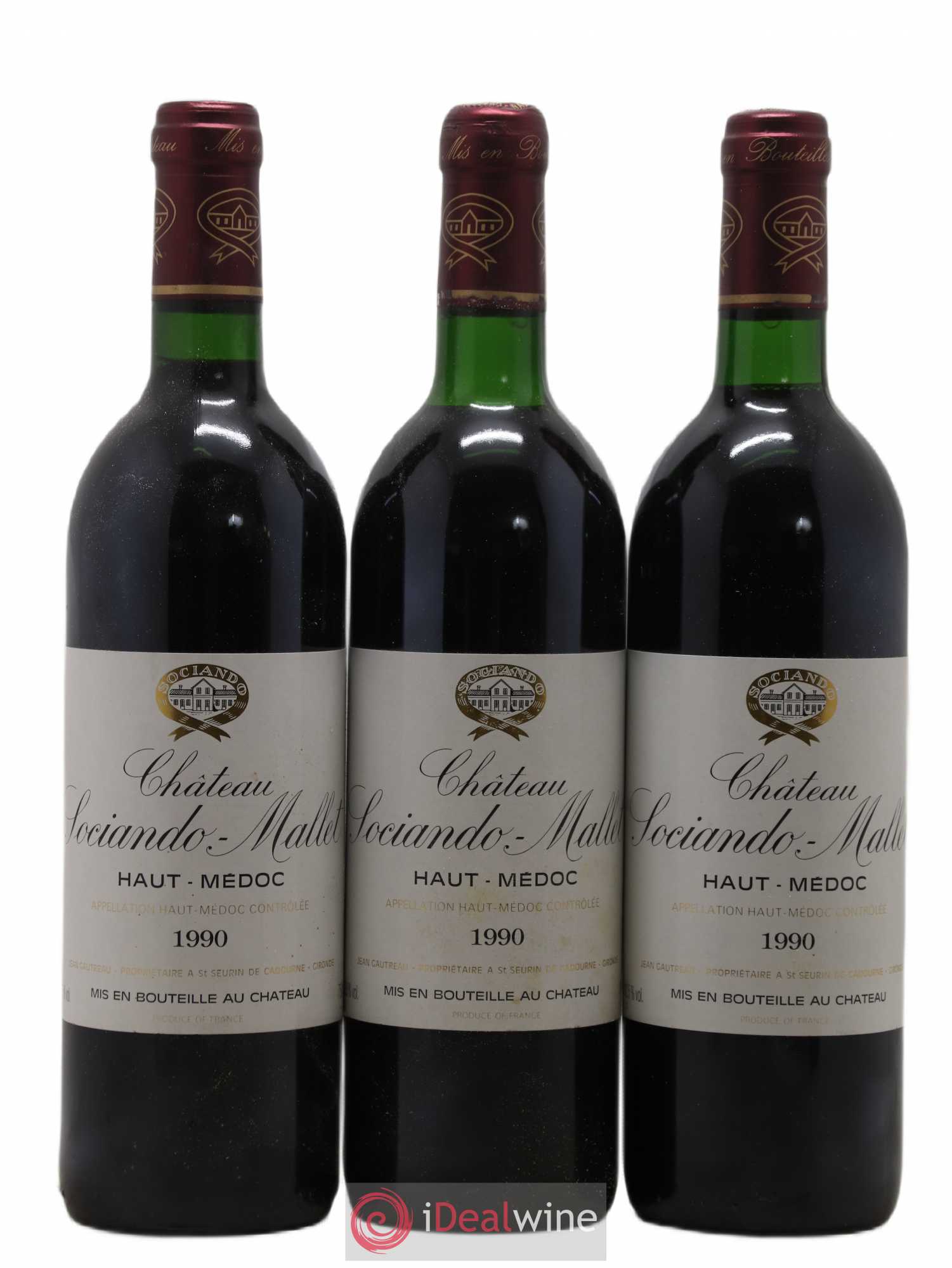 Château Sociando Mallet 1990 - Lot de 3 bouteilles - 0