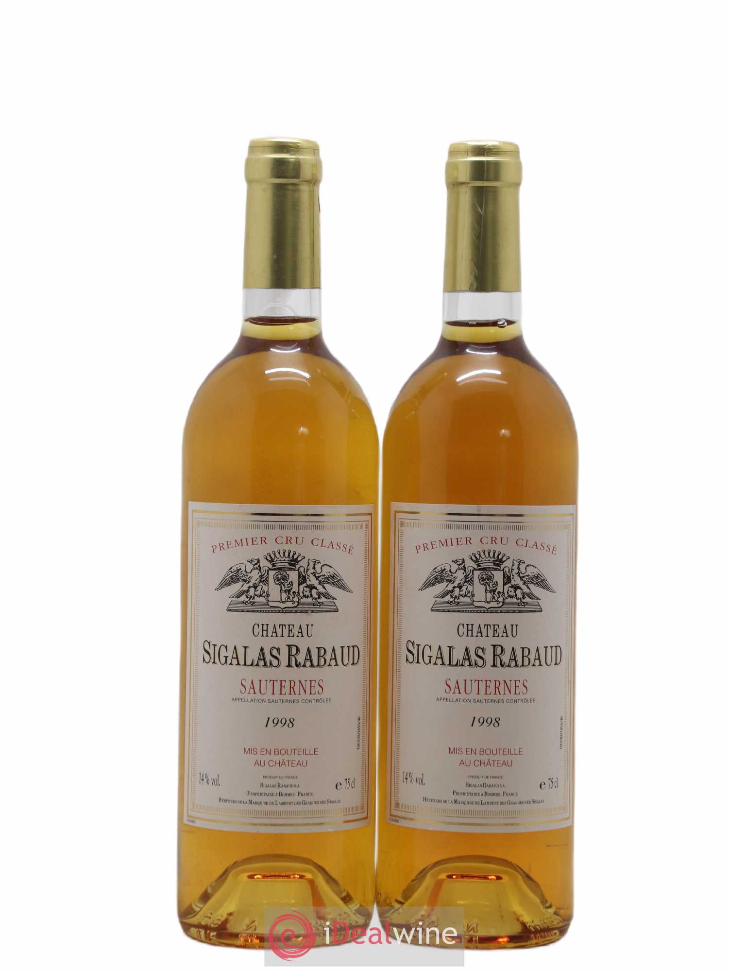 Château Sigalas Rabaud 1er Grand Cru Classé 1998 - Lotto di 2 bottiglie - 0