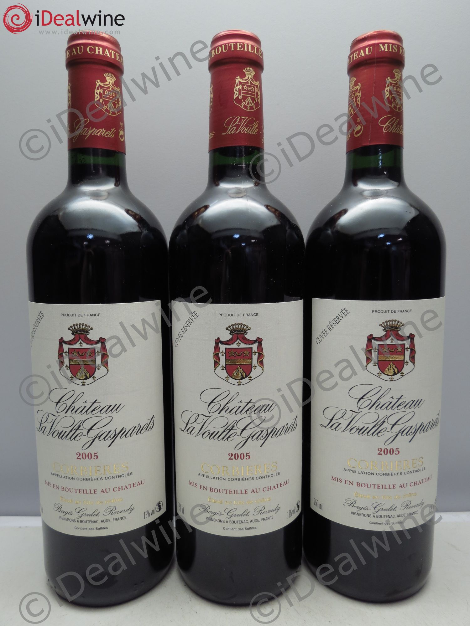 Corbières Château La Voulte-Gasparets Réservée Patrick Reverdy 2005 - Lot de 3 bouteilles - 0